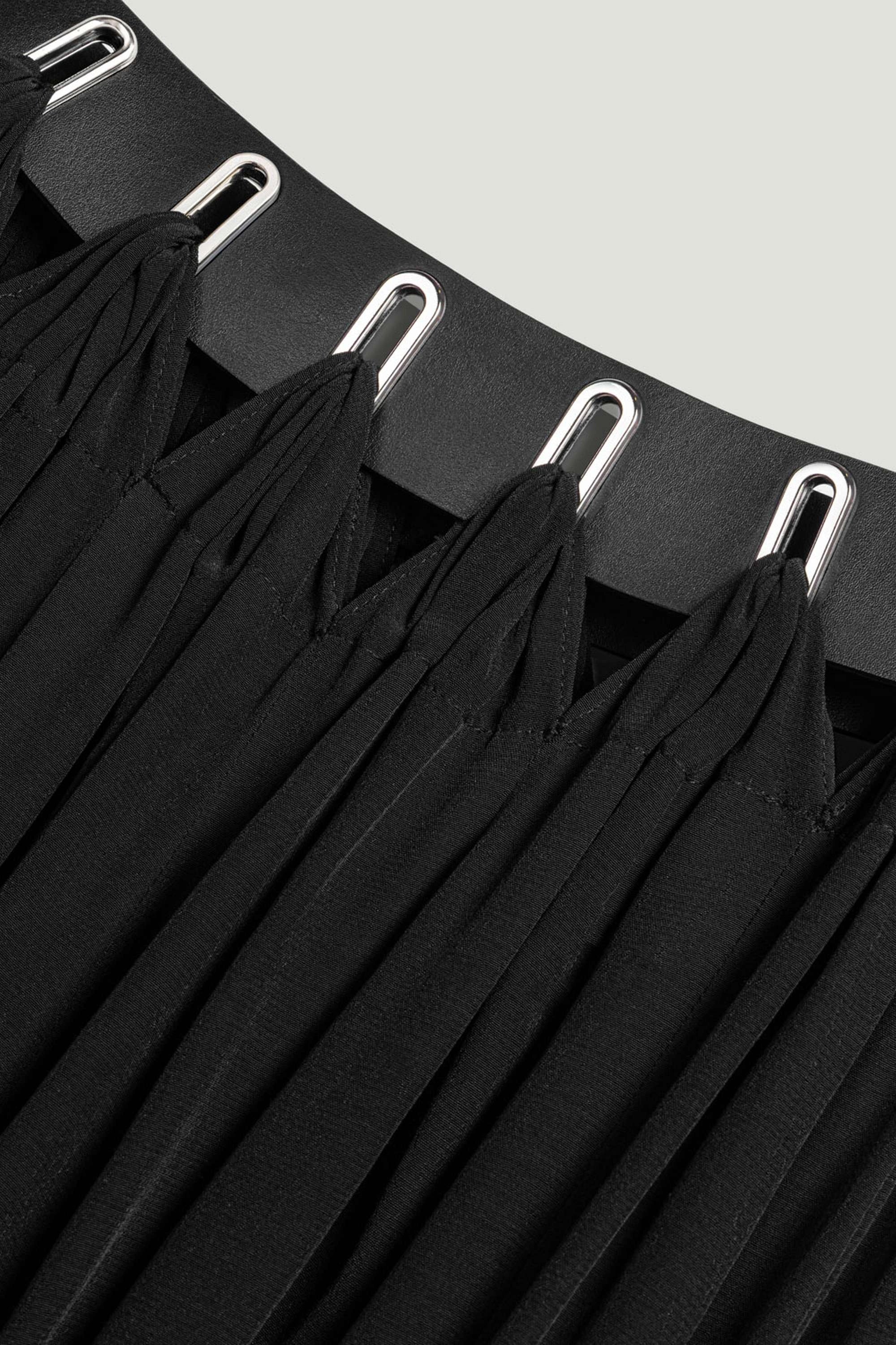 Pleated Ring-Detail Midi Skirt