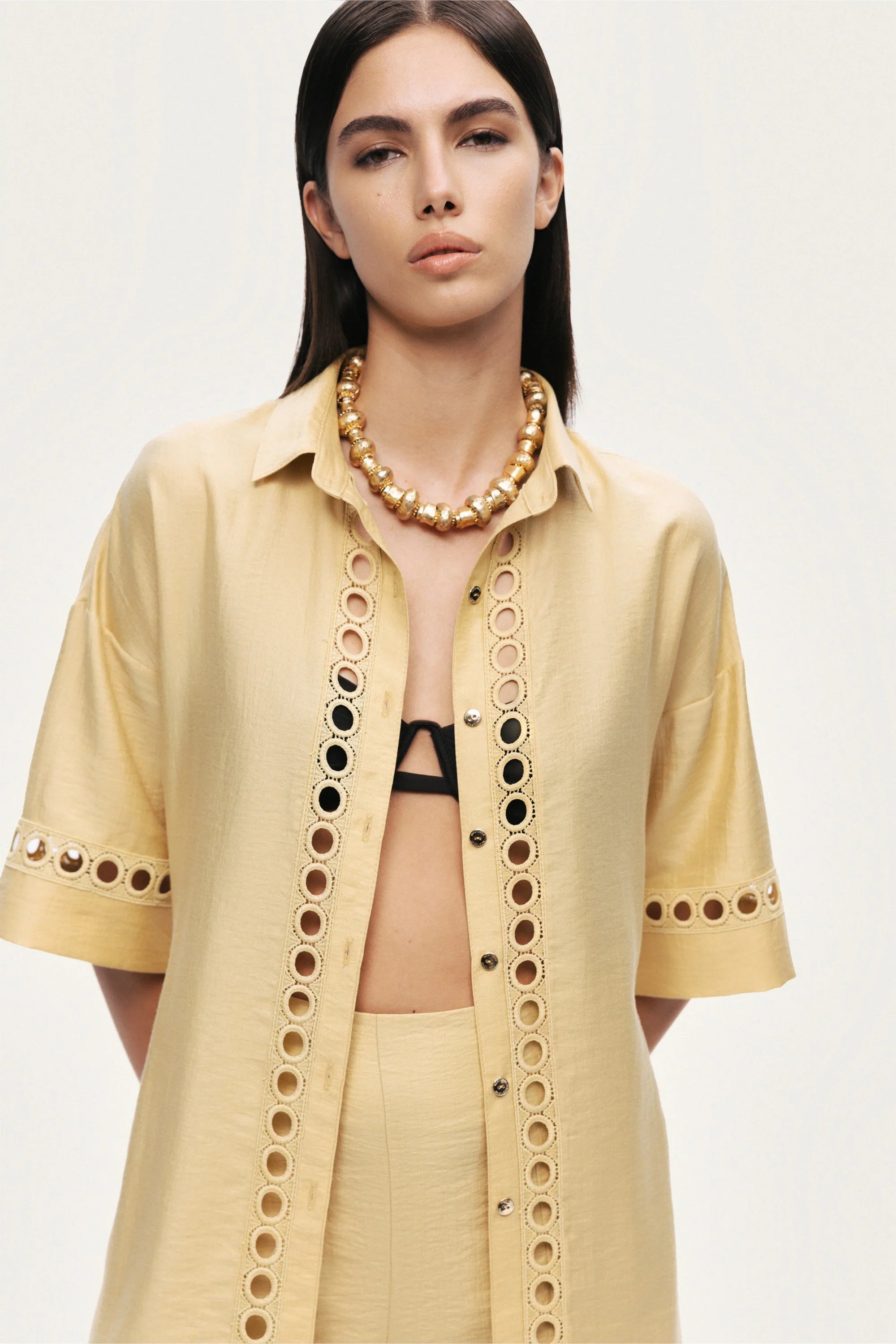 Belted Eyelet Detail Short-Sleeve Jacket