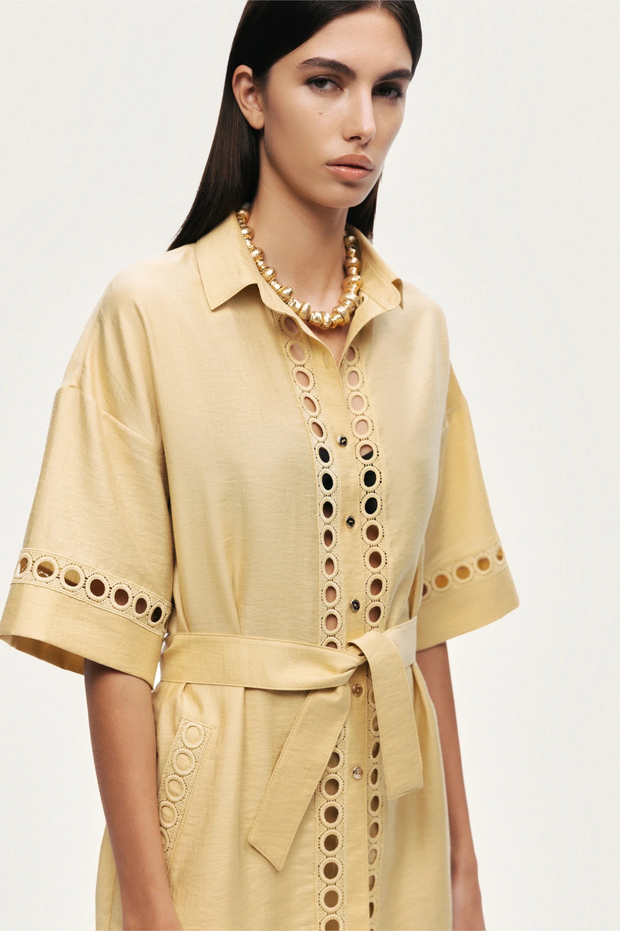 Belted Eyelet Detail Short-Sleeve Jacket