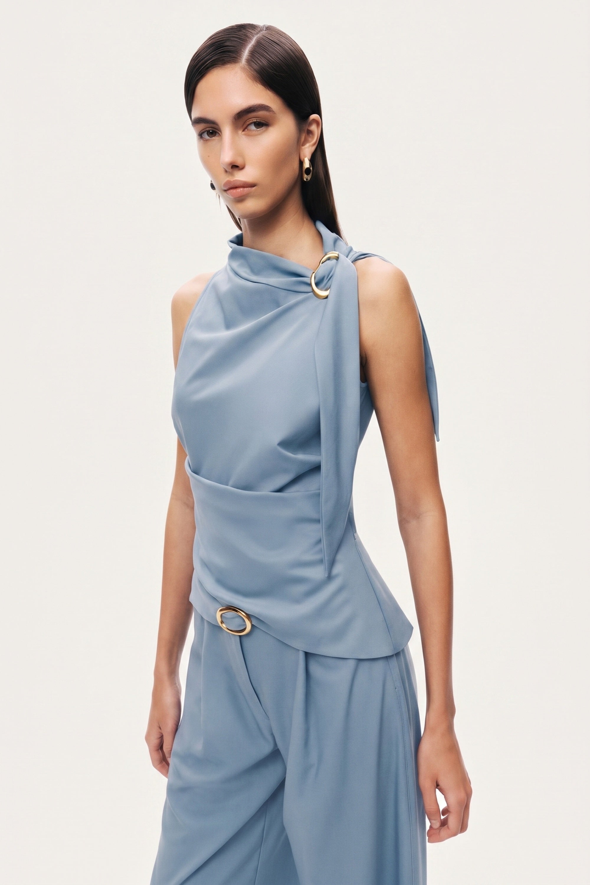 Accessory Detail Stand Collar Blouse