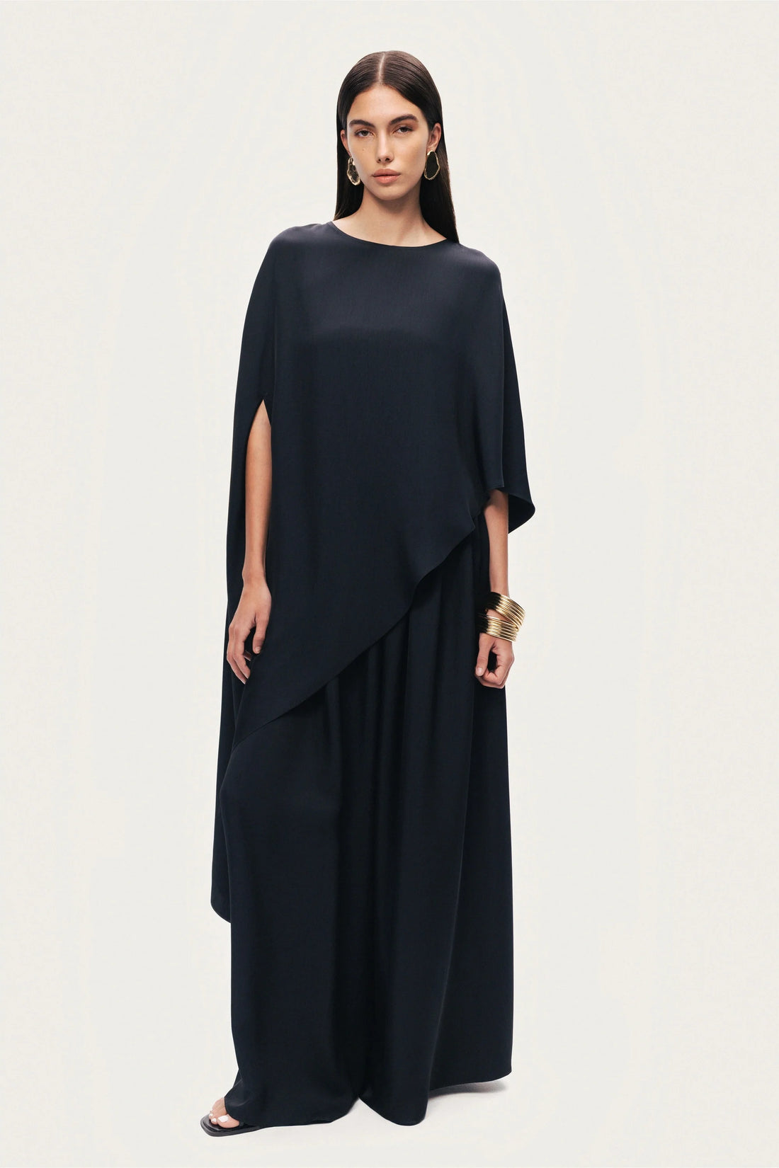 Black Draped Cape Blouse