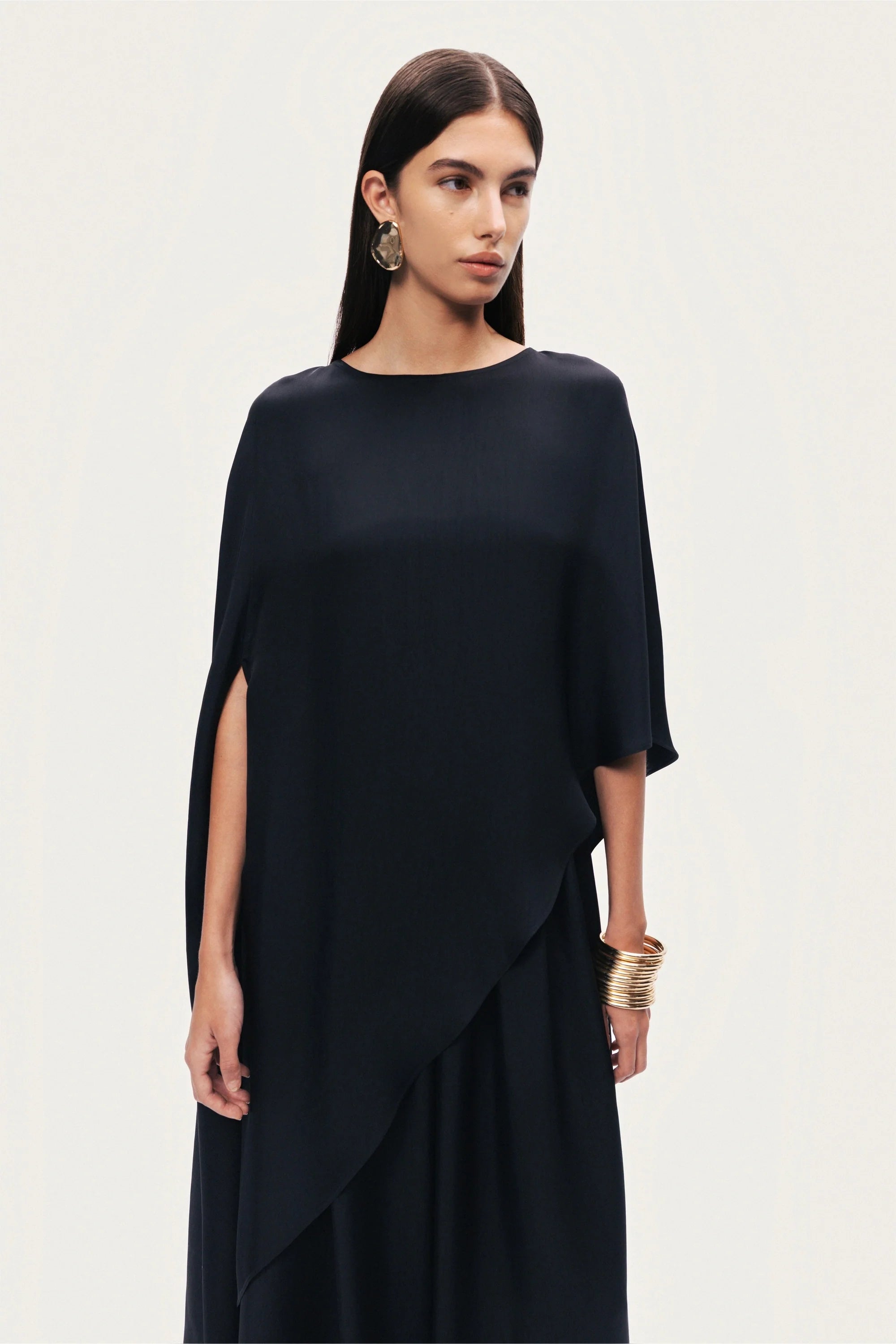 Black Draped Cape Blouse
