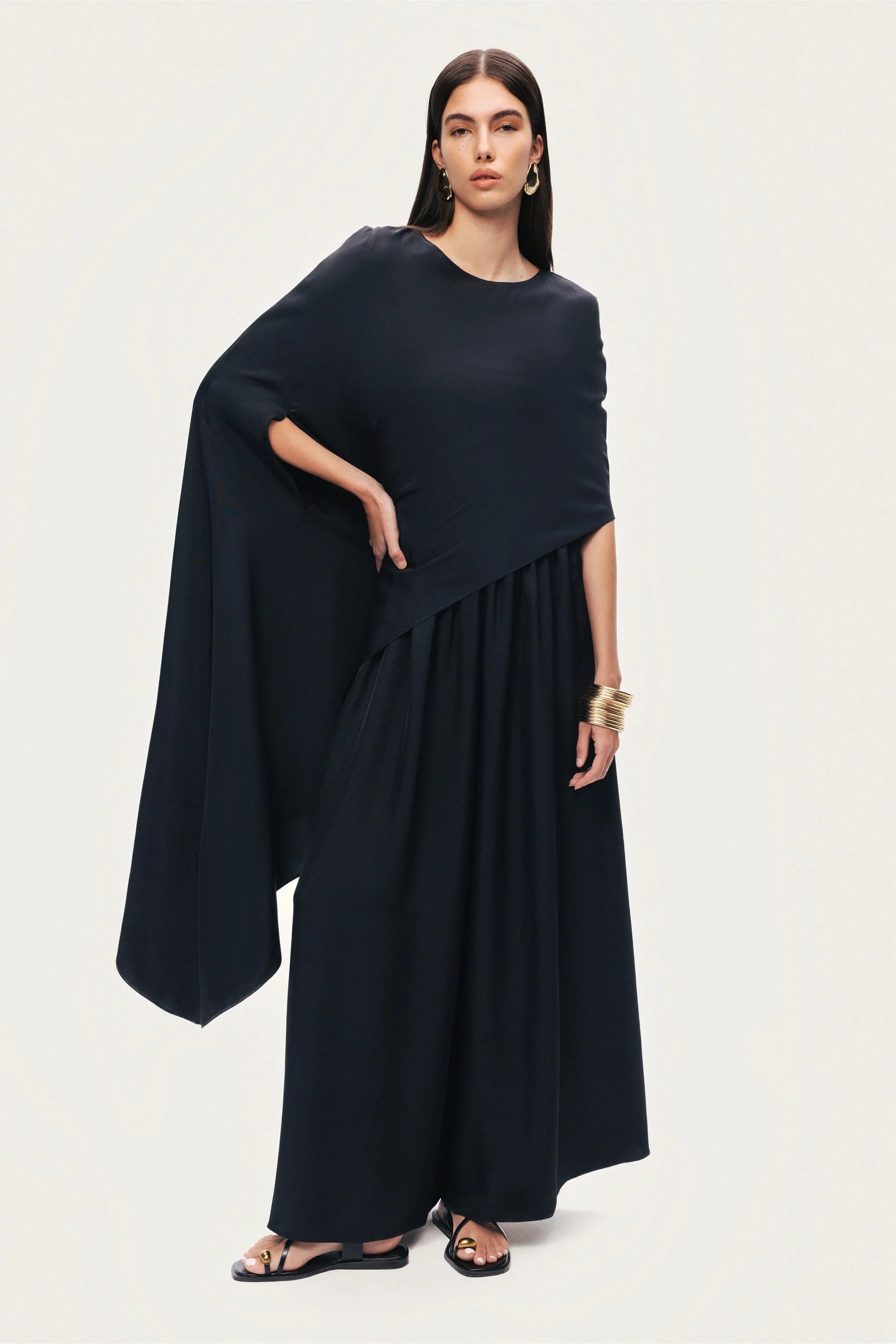 Black Draped Cape Blouse