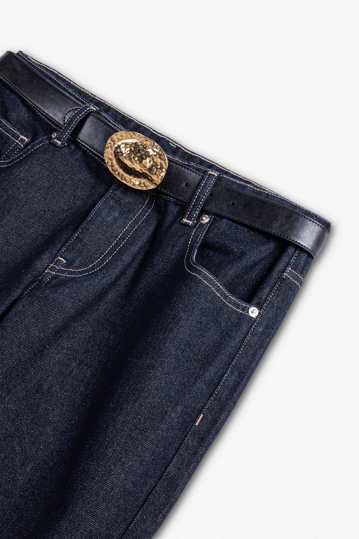 Belt Detail Wide Leg Jeans
