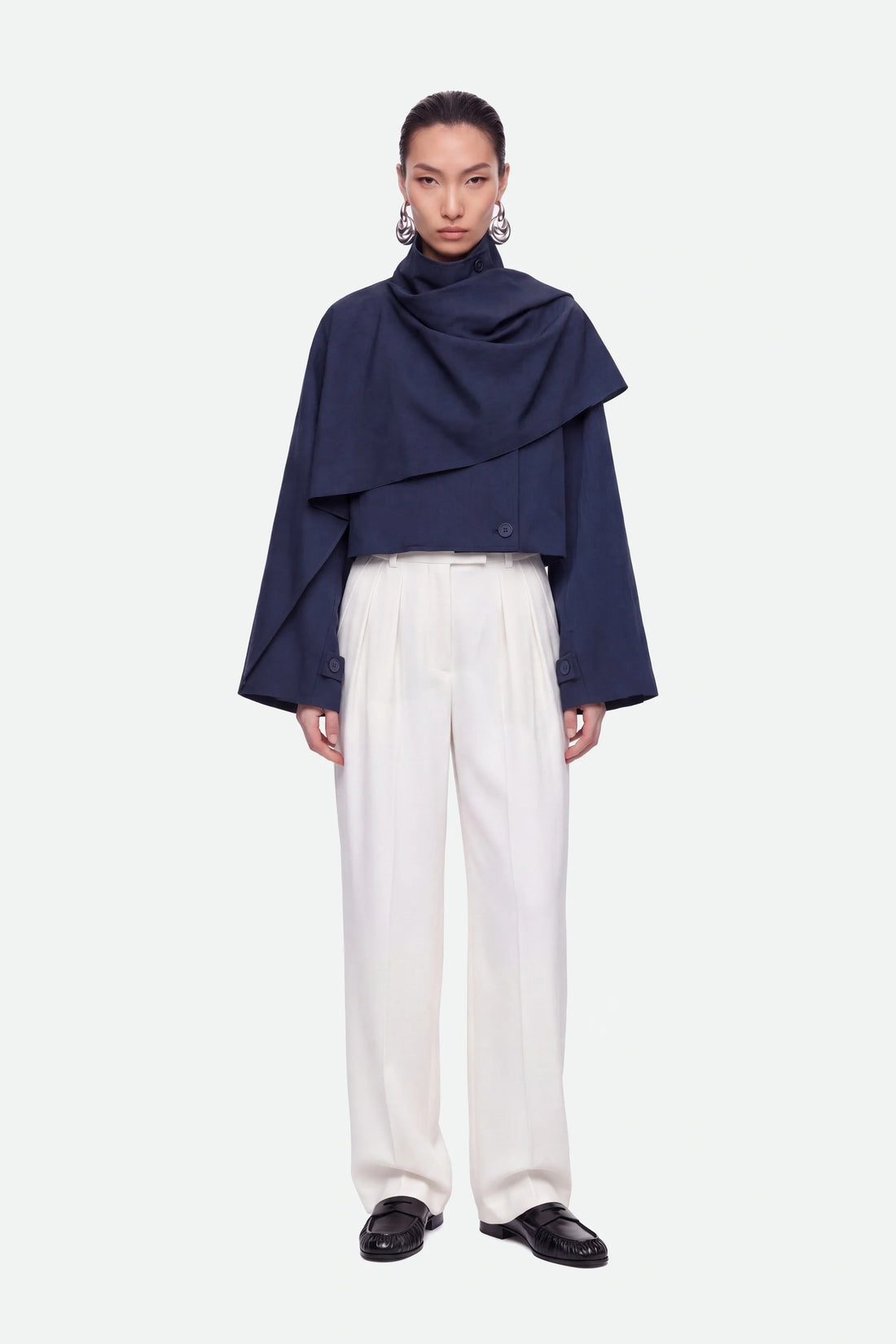 Shawl Detail Stand Collar Trench Coat