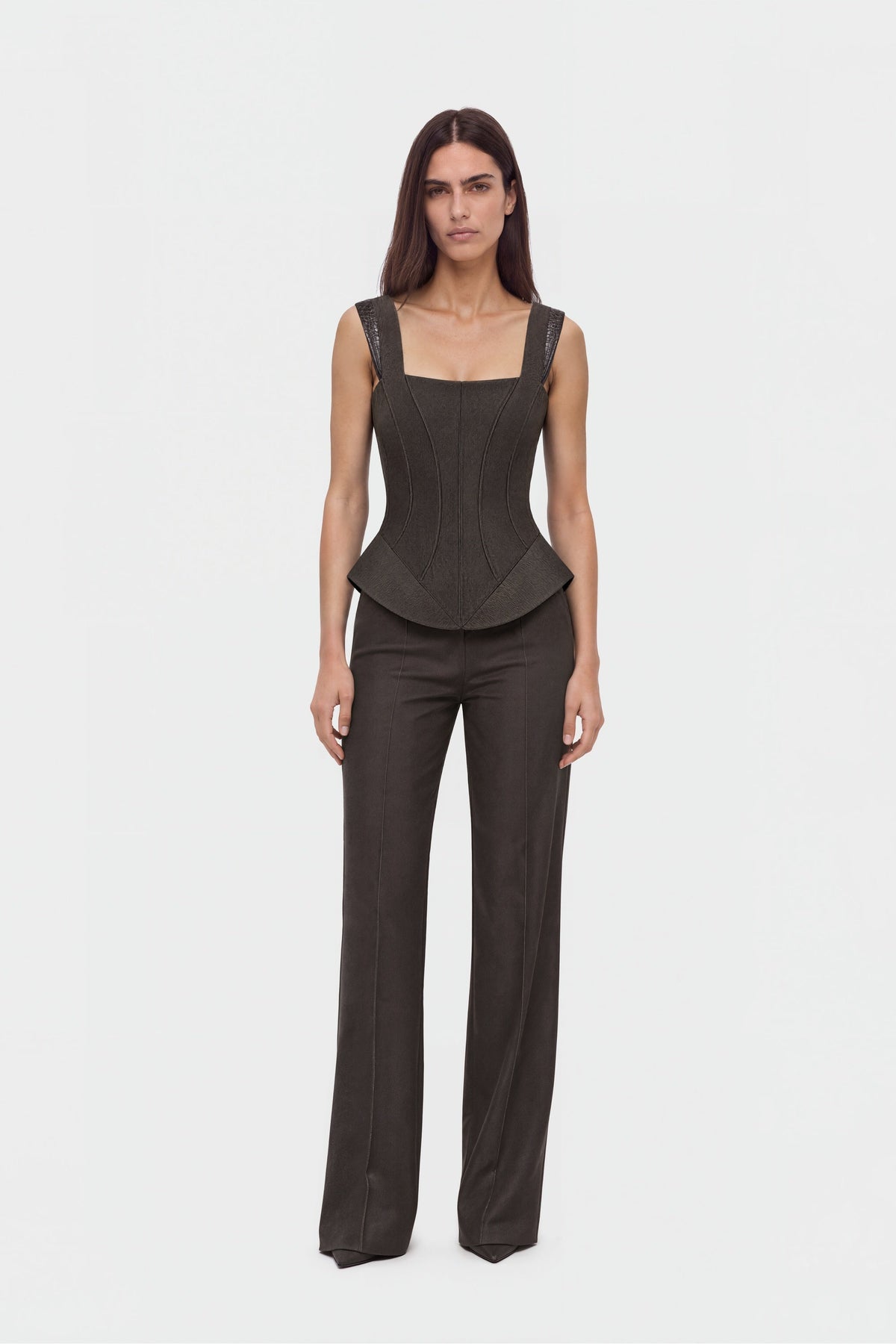 Croc Trim Corset Peplum Bustier