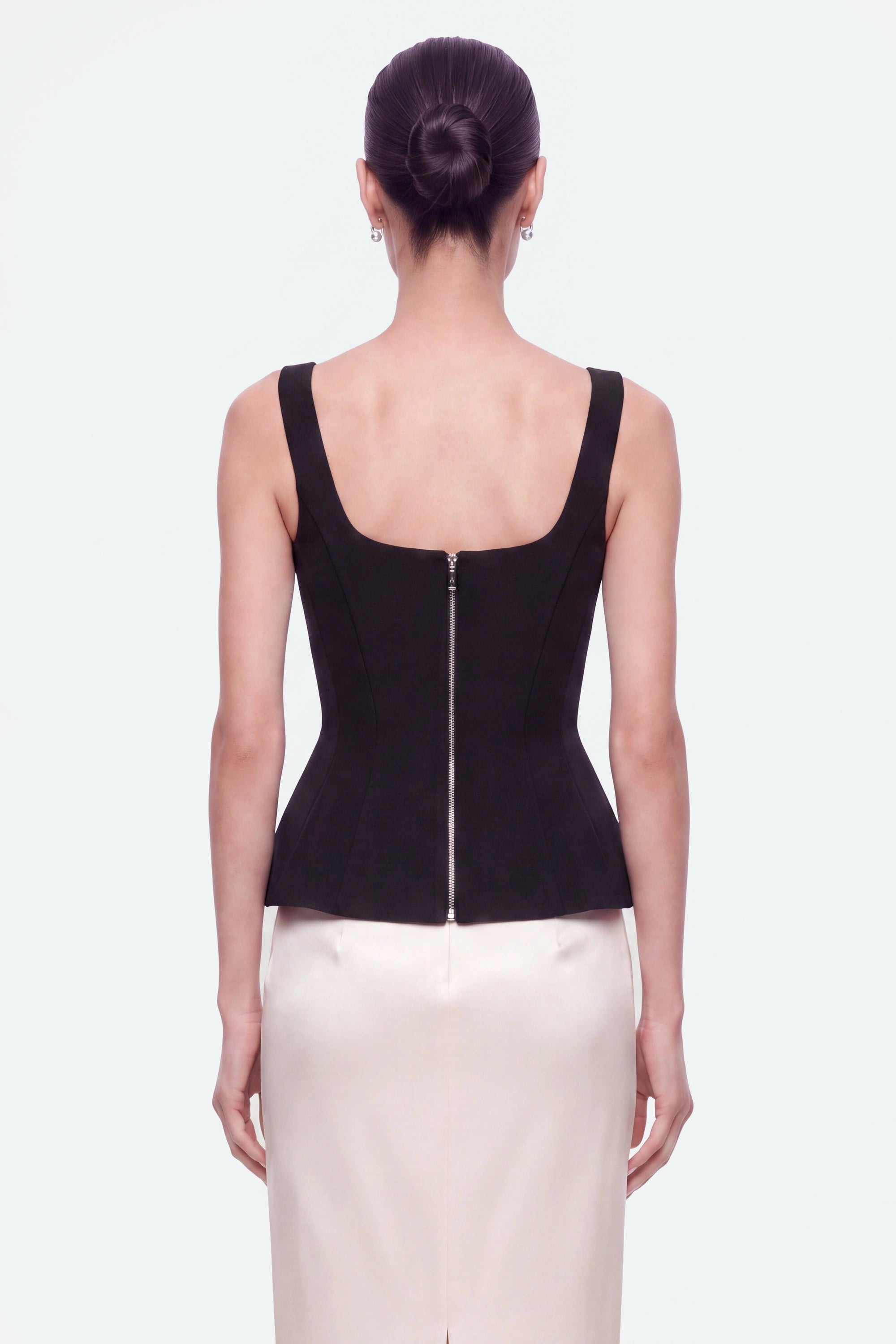 Boned Square-Neck Peplum Bustier Top