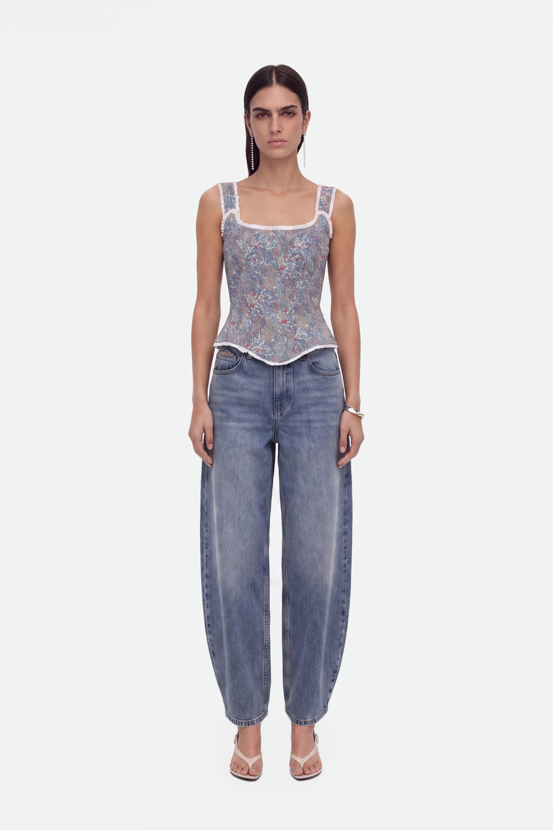 Printed Piped Bustier Top