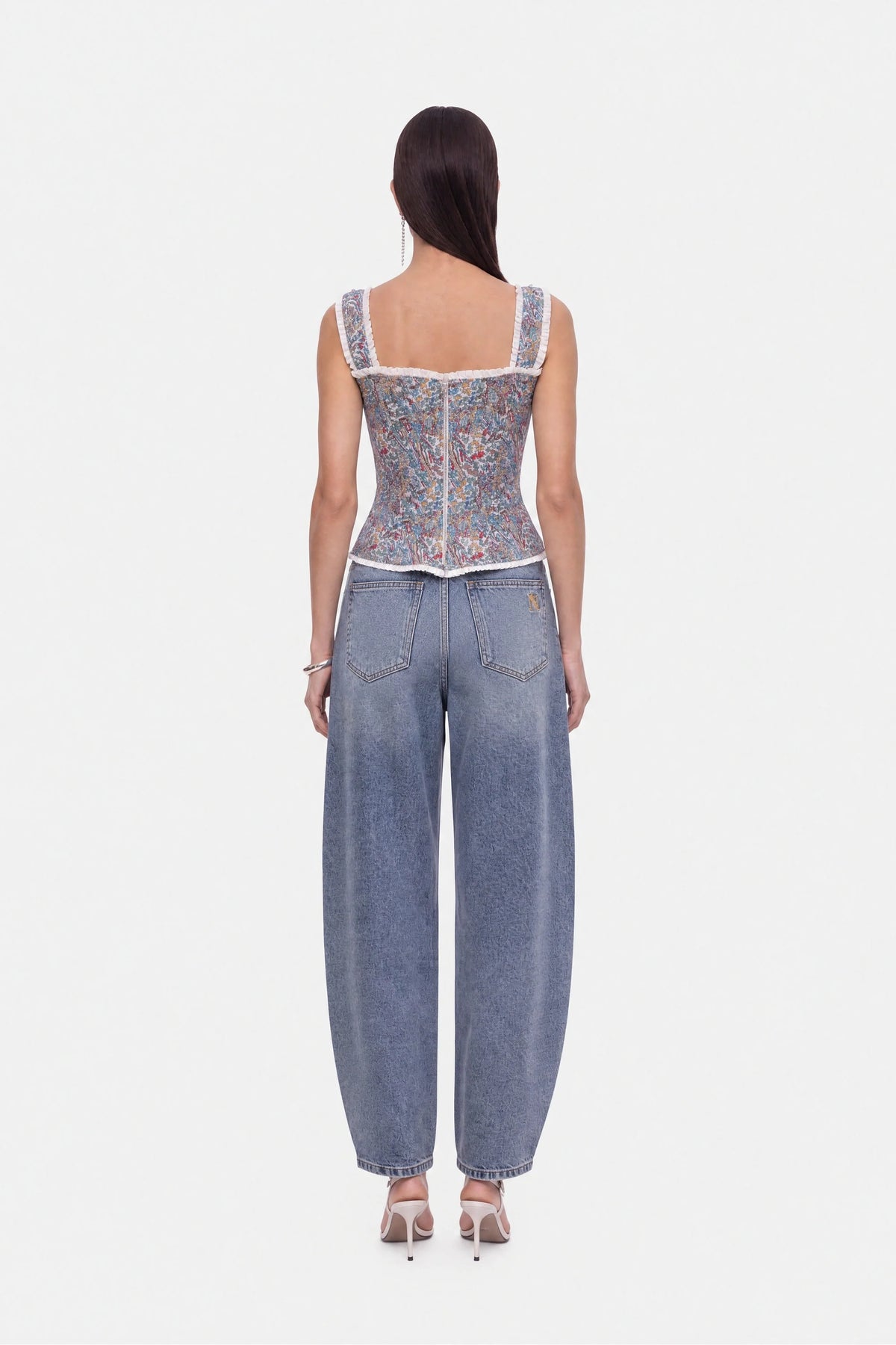 Printed Piped Bustier Top