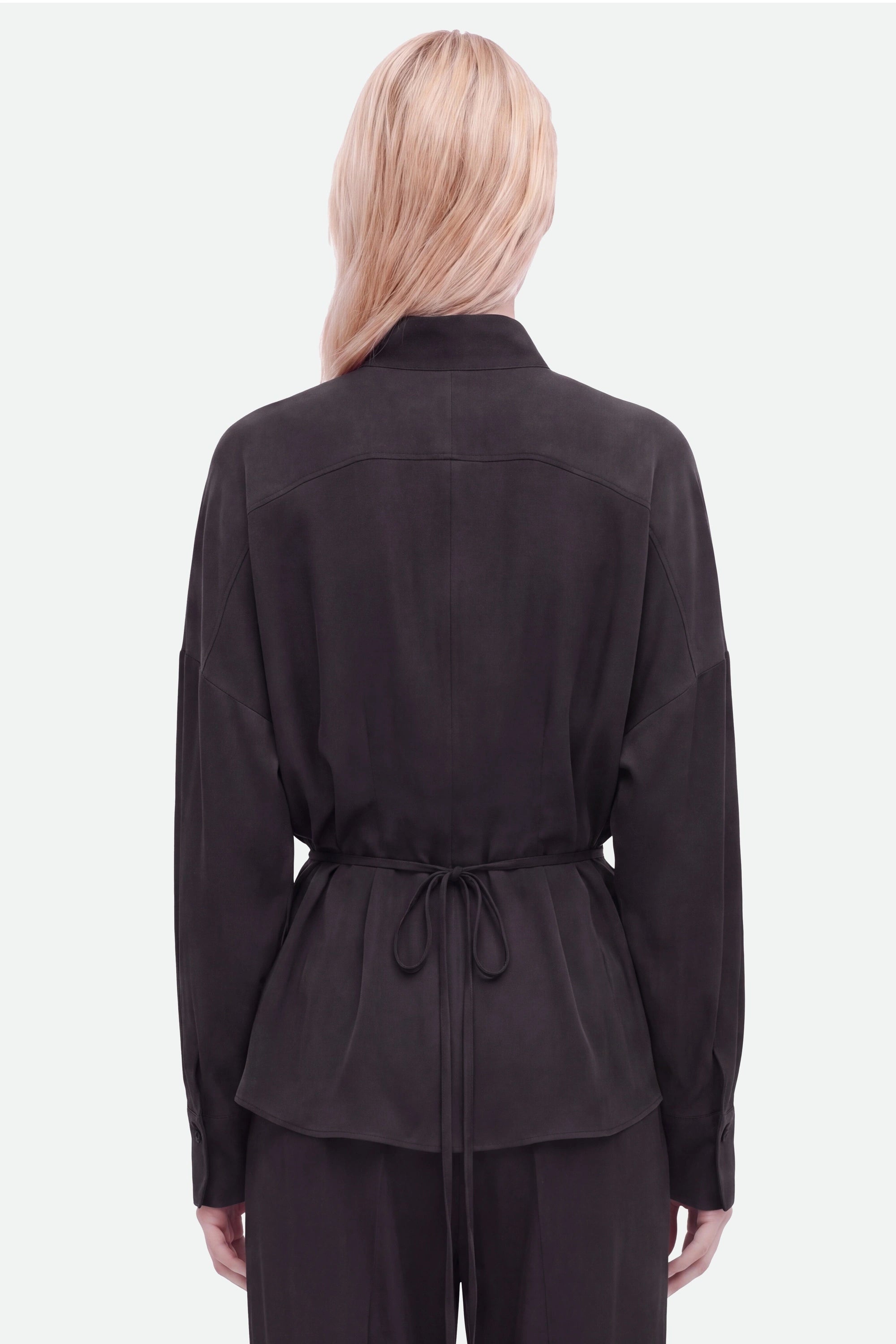 Tie Detail Stand Collar Shirt