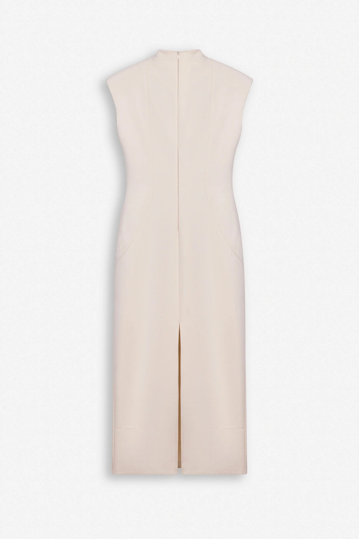 Padded-Shoulder Button-Detail Maxi Dress