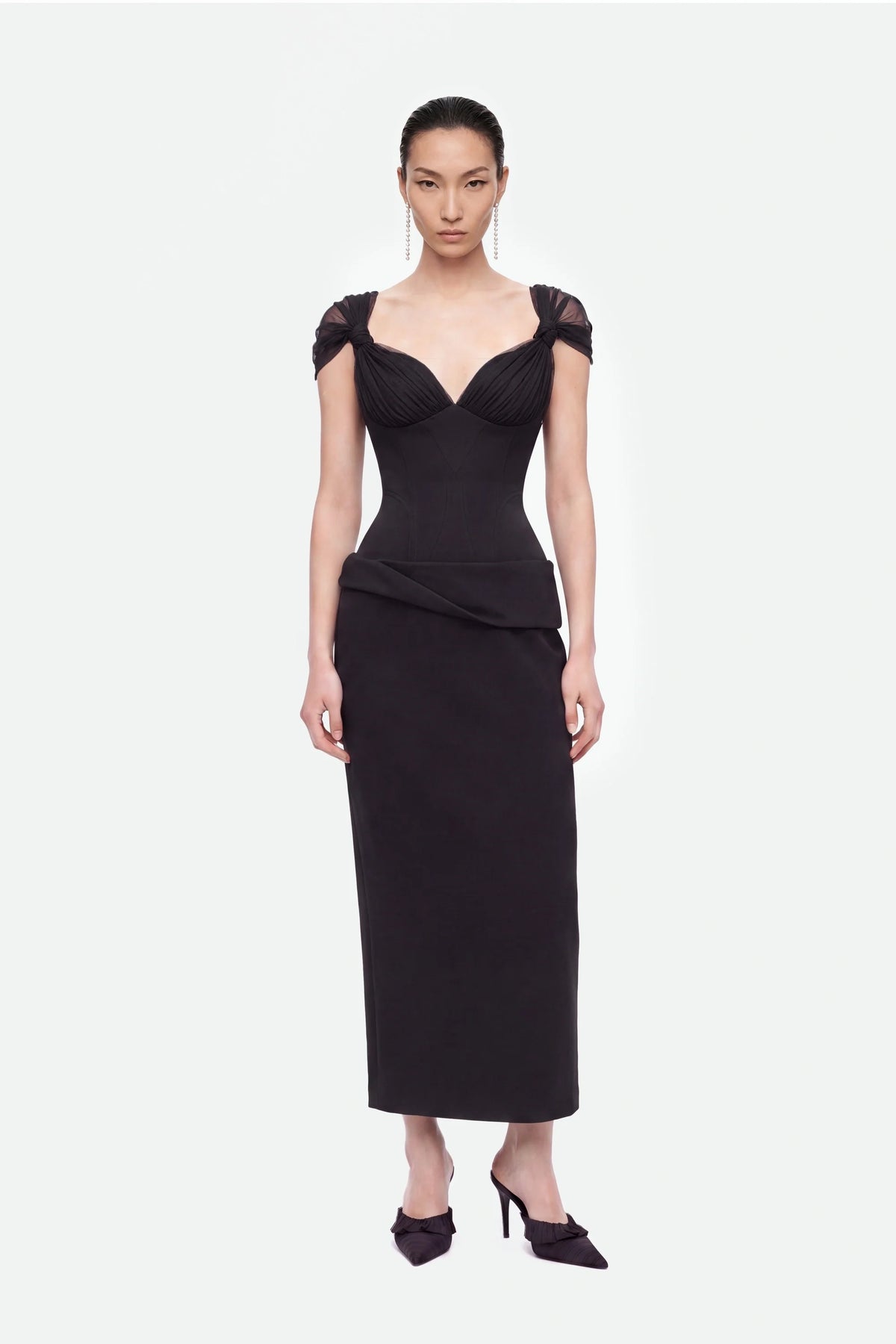Boned Sweetheart Peplum Midi Dress