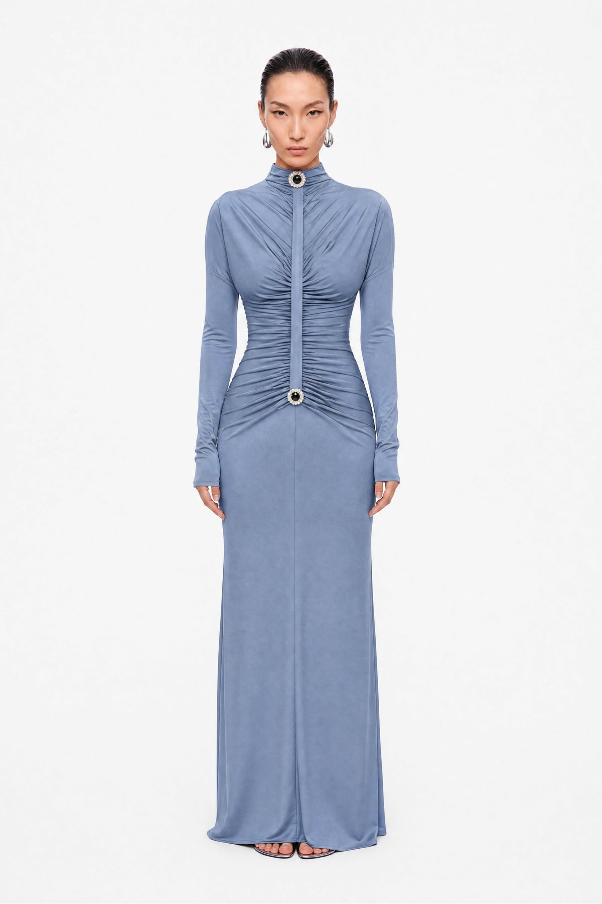 Stone Detail Draped Maxi Dress