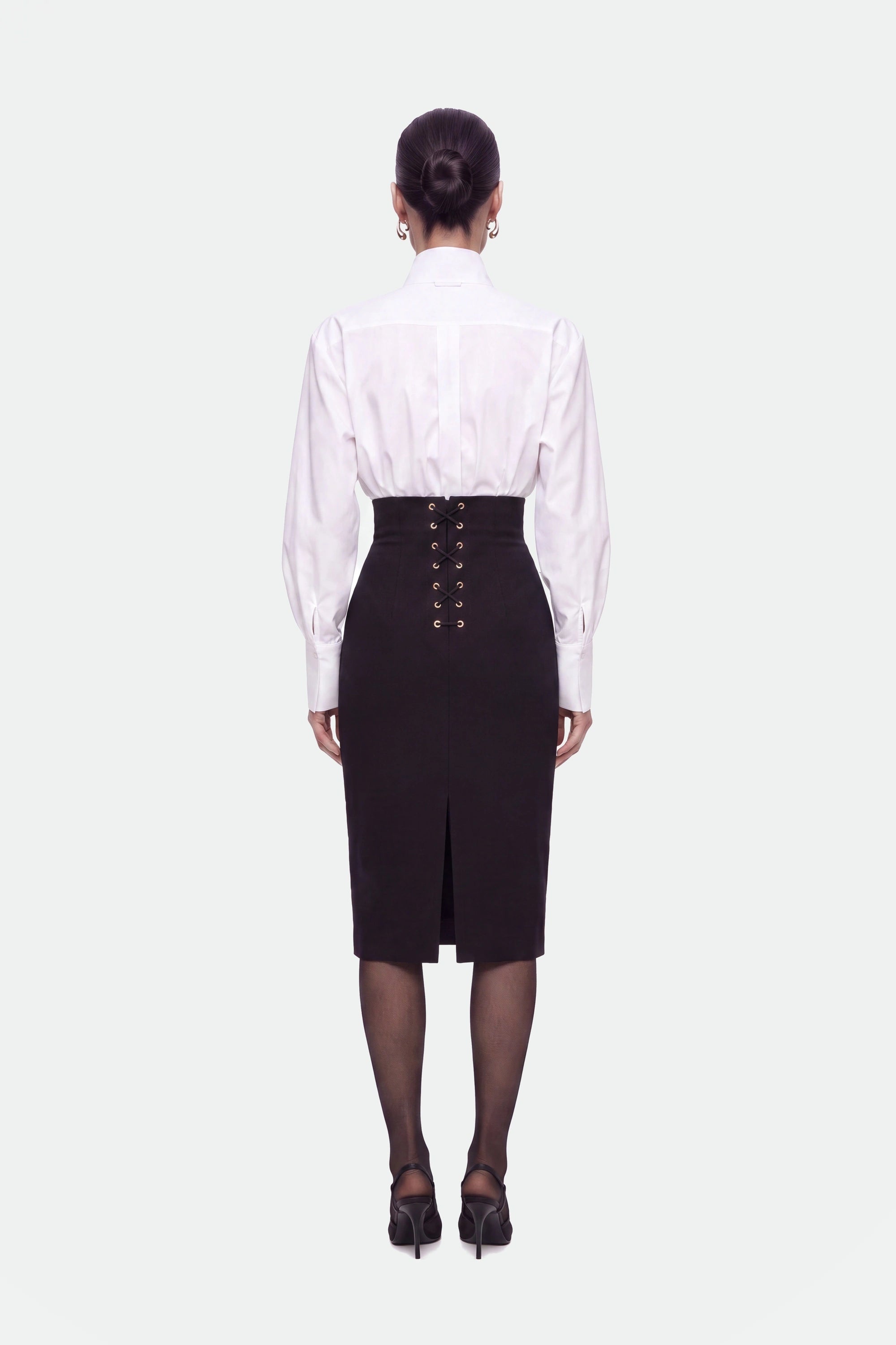 Eyelet-Detail High-Waist Midi Skirt