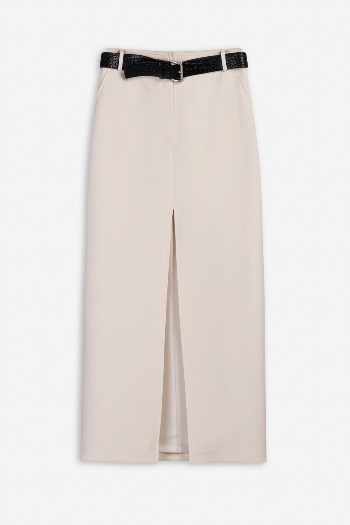 Belted Front-Slit Maxi Skirt