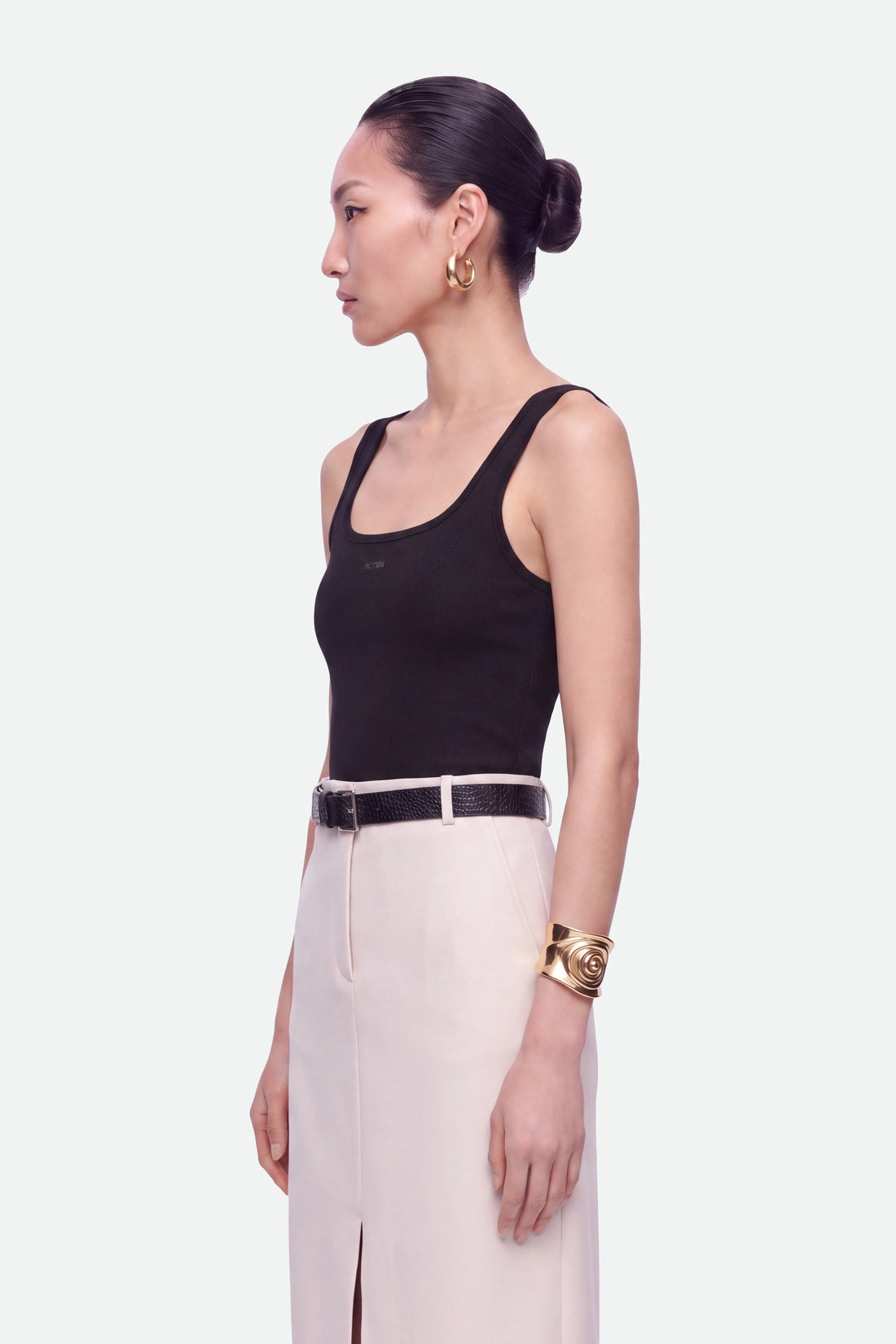 Belted Front-Slit Maxi Skirt