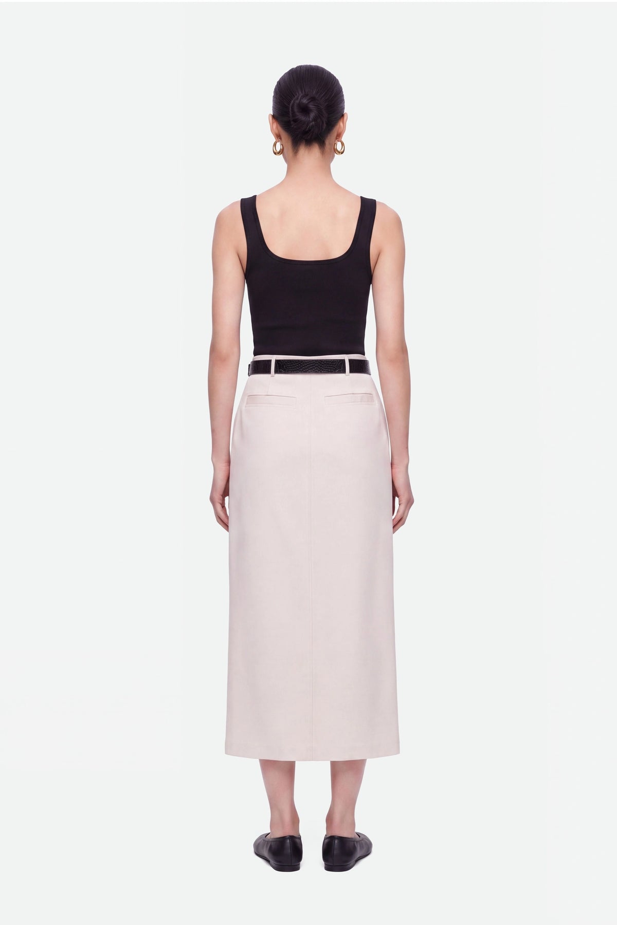 Belted Front-Slit Maxi Skirt