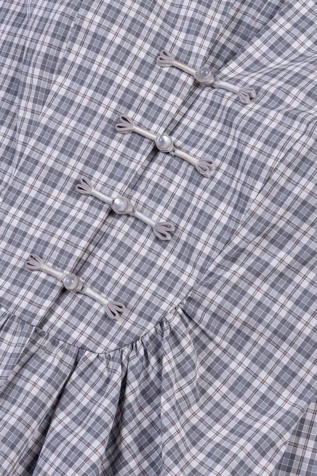 Checked Clasp Peplum Blouse