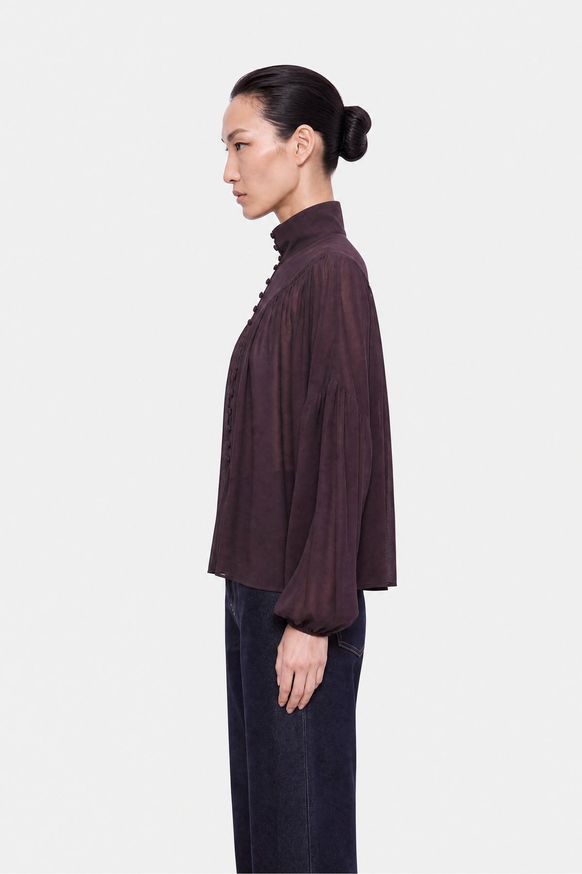 Stand Collar Tulle Blouse
