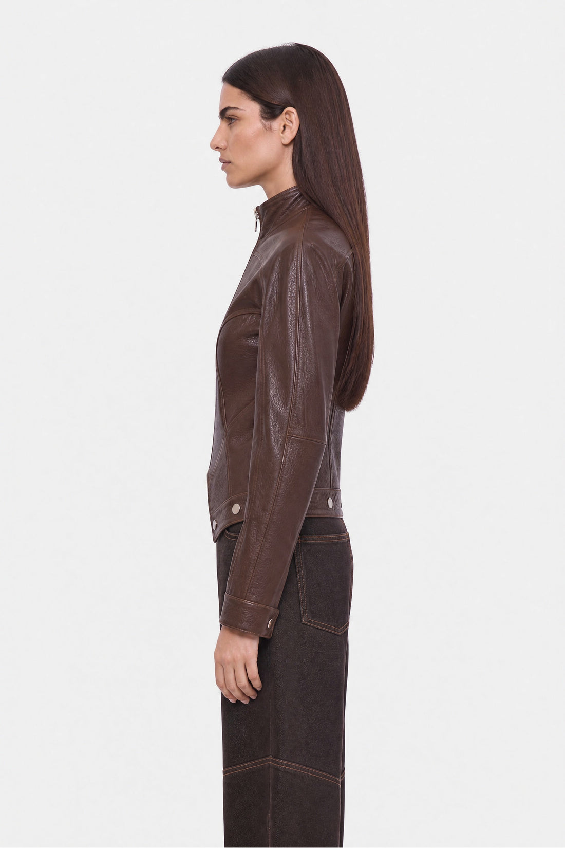 Stand Collar Leather Jacket