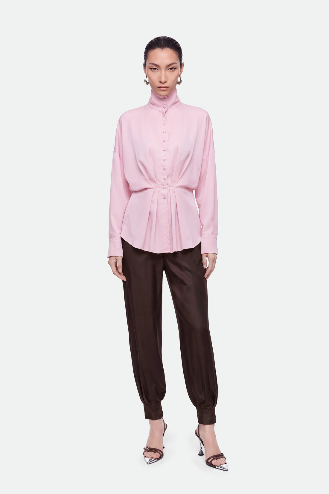 Tie Detail Stand Collar Shirt