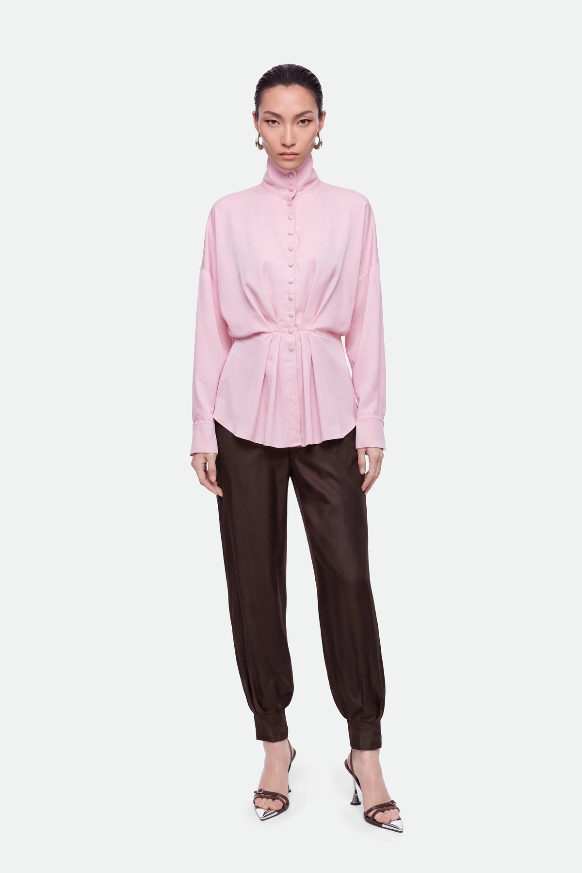 Tie Detail Stand Collar Shirt