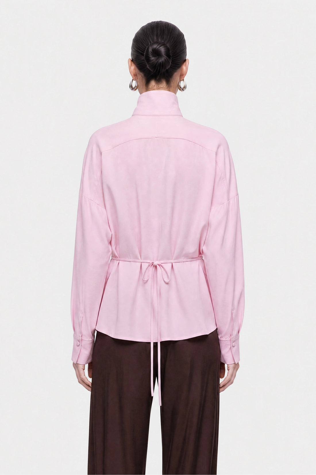 Tie Detail Stand Collar Shirt