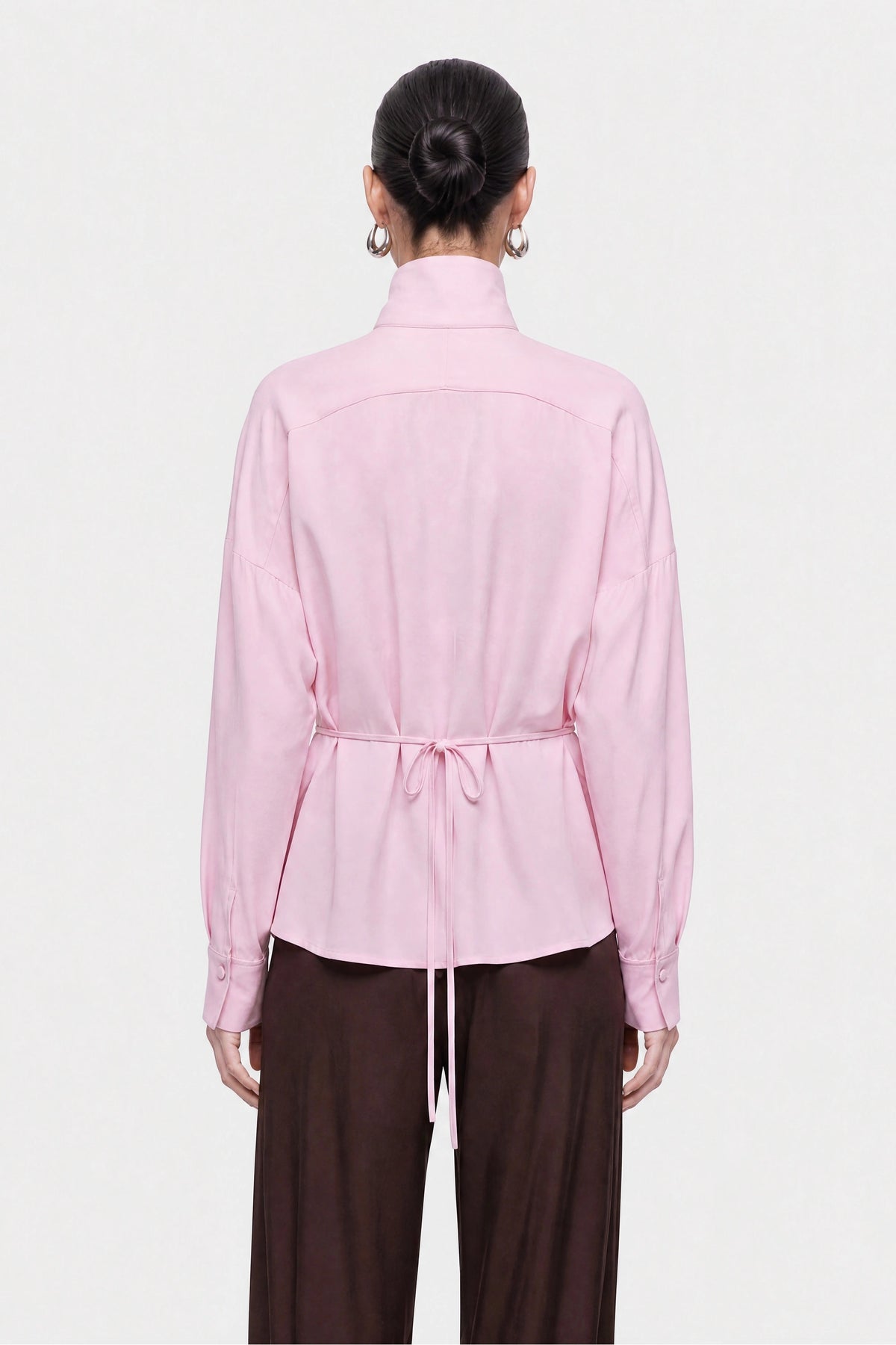 Tie Detail Stand Collar Shirt