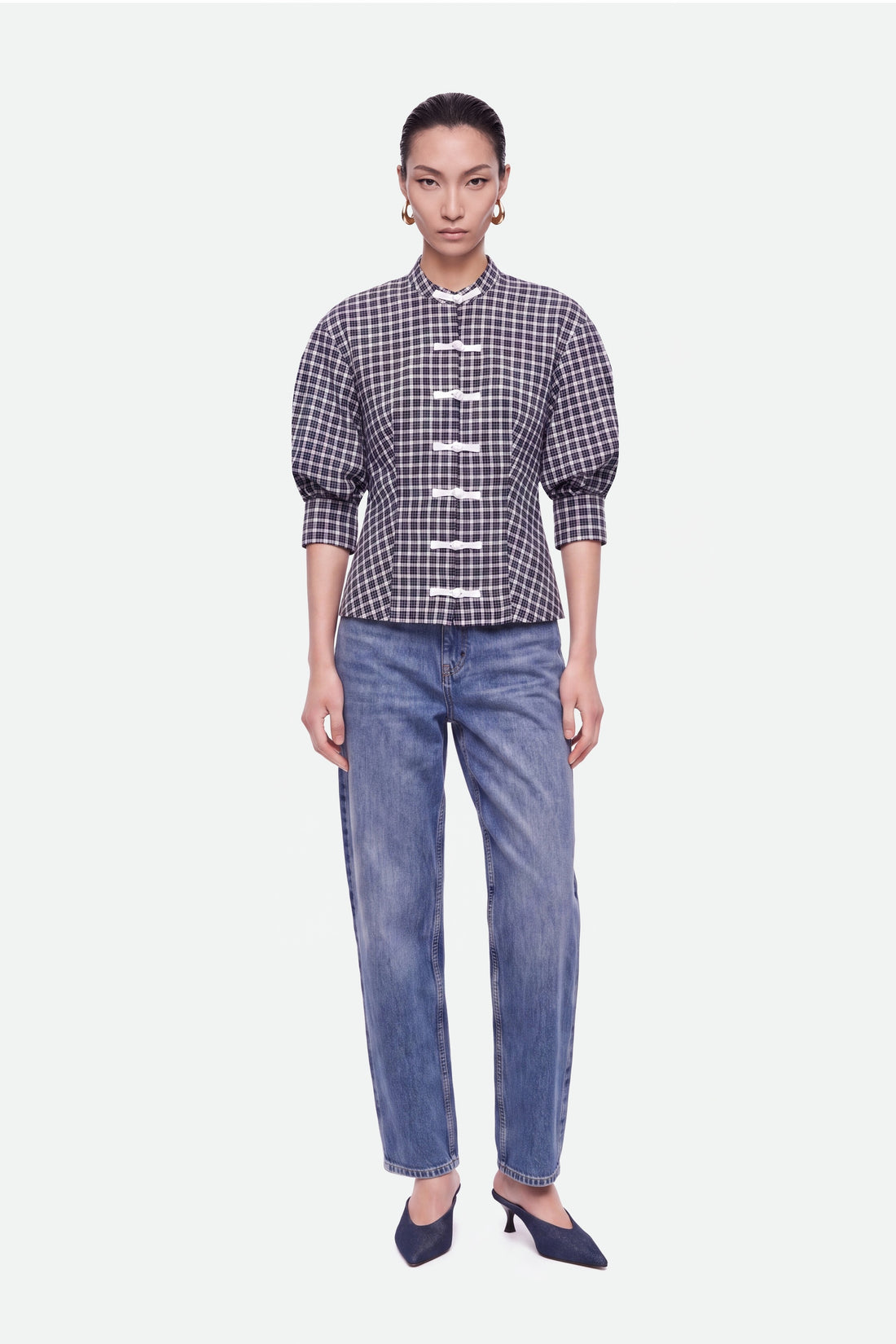 Balloon Sleeve Checked Shirt