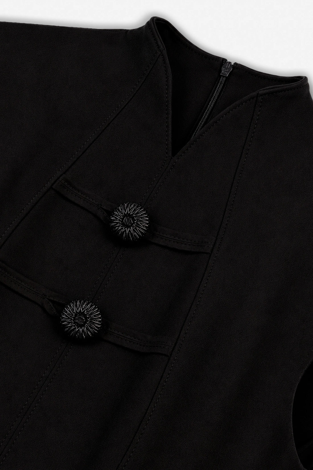 Padded-Shoulder Button-Detail Maxi Dress