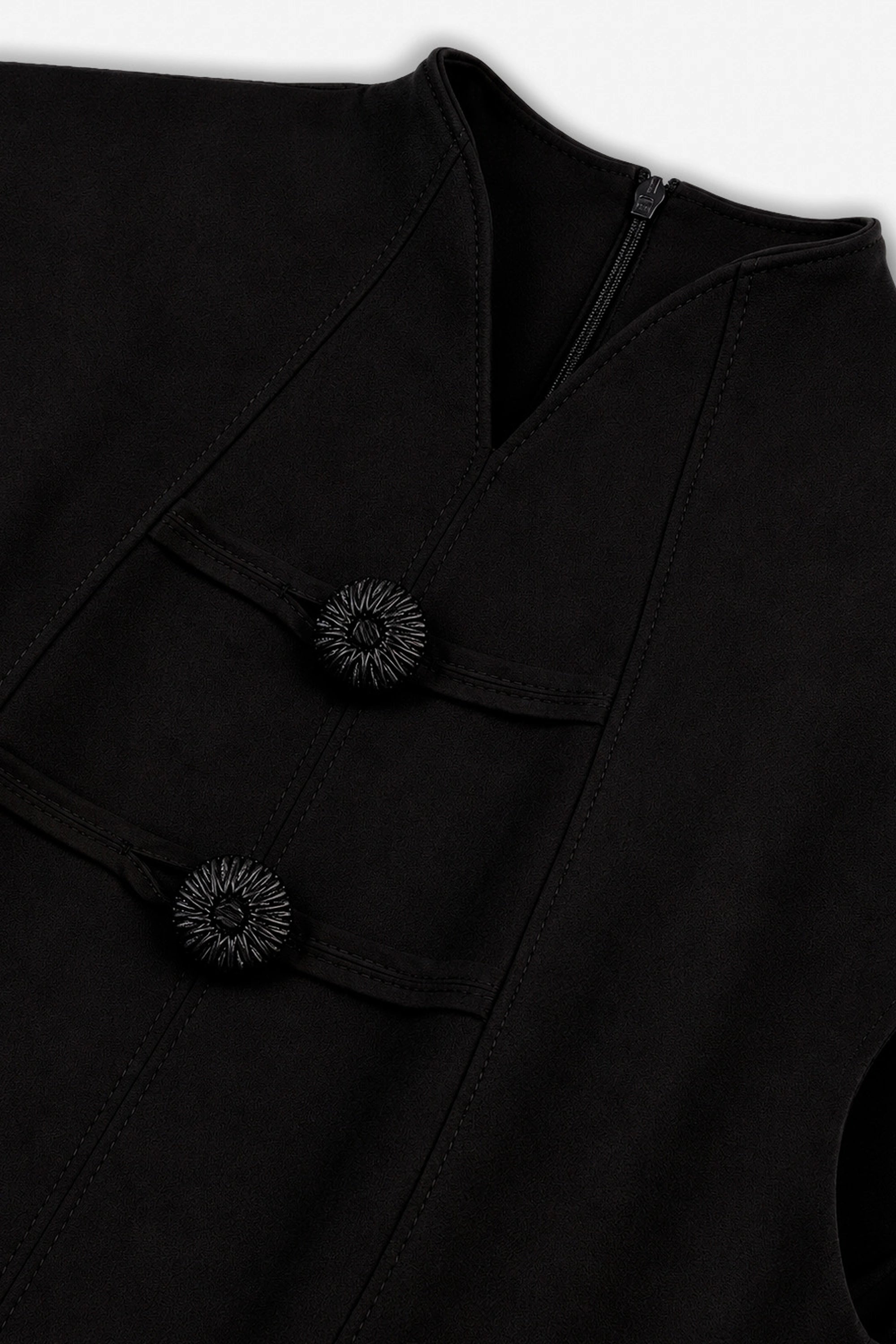 Padded-Shoulder Button-Detail Maxi Dress