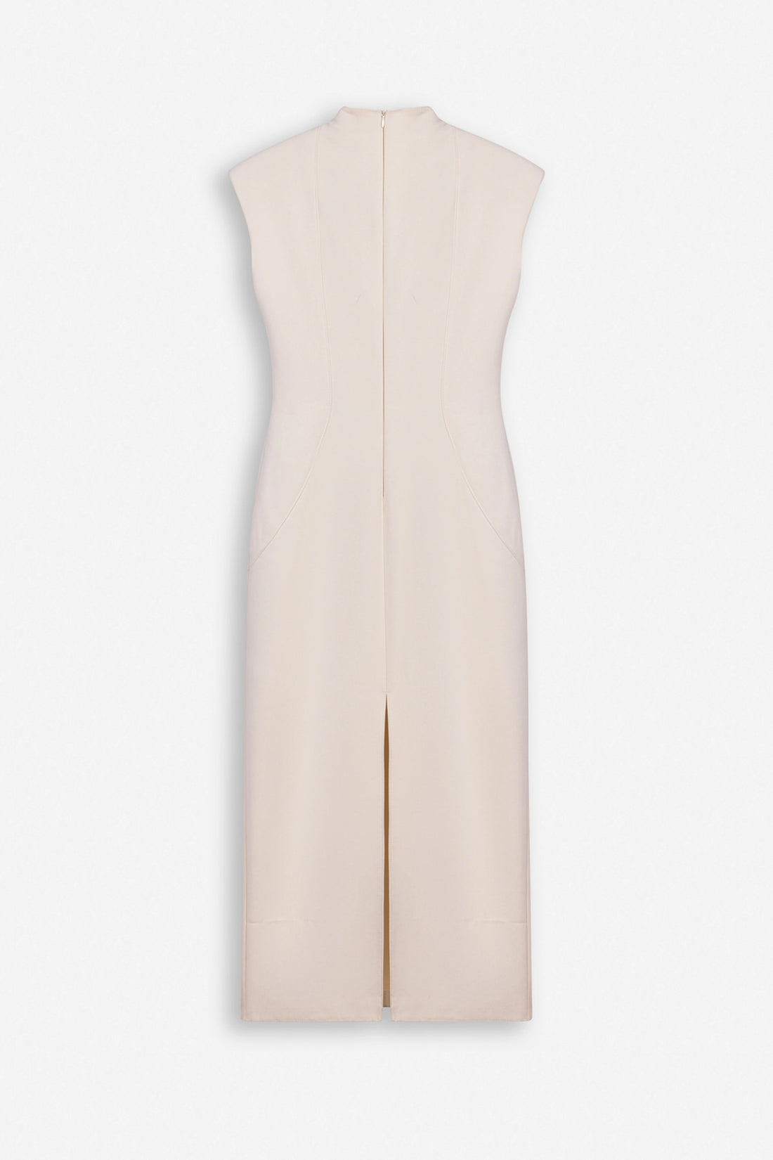 Padded-Shoulder Button-Detail Maxi Dress