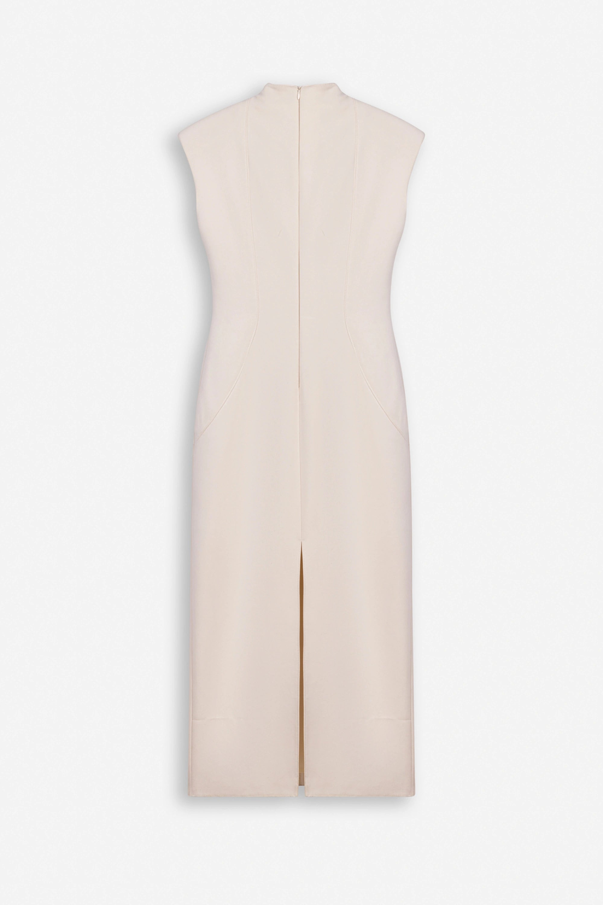 Padded-Shoulder Button-Detail Maxi Dress