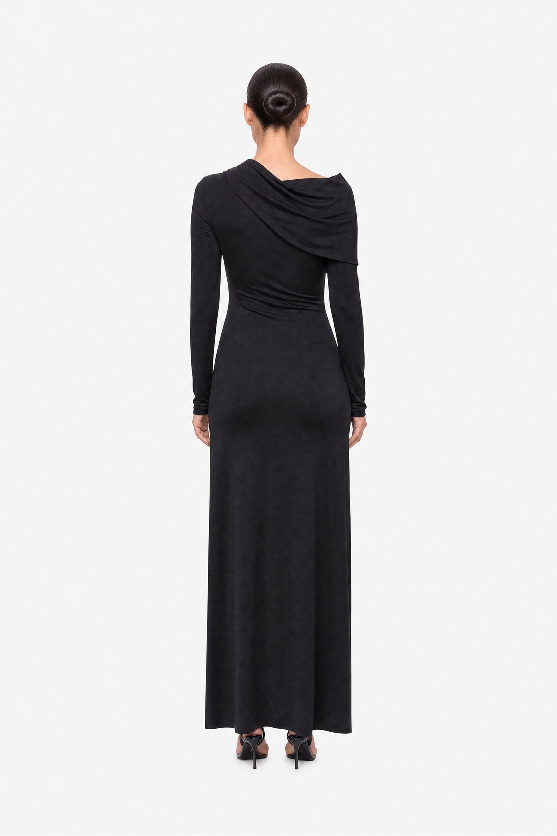 Asymmetric Neck Draped Maxi Dress