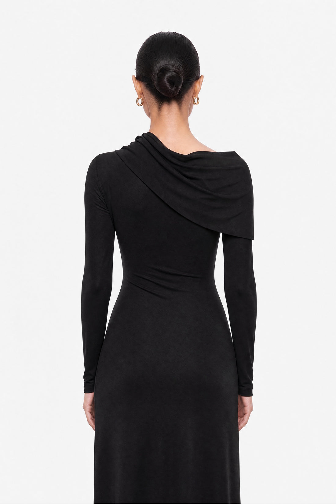 Asymmetric Neck Draped Maxi Dress