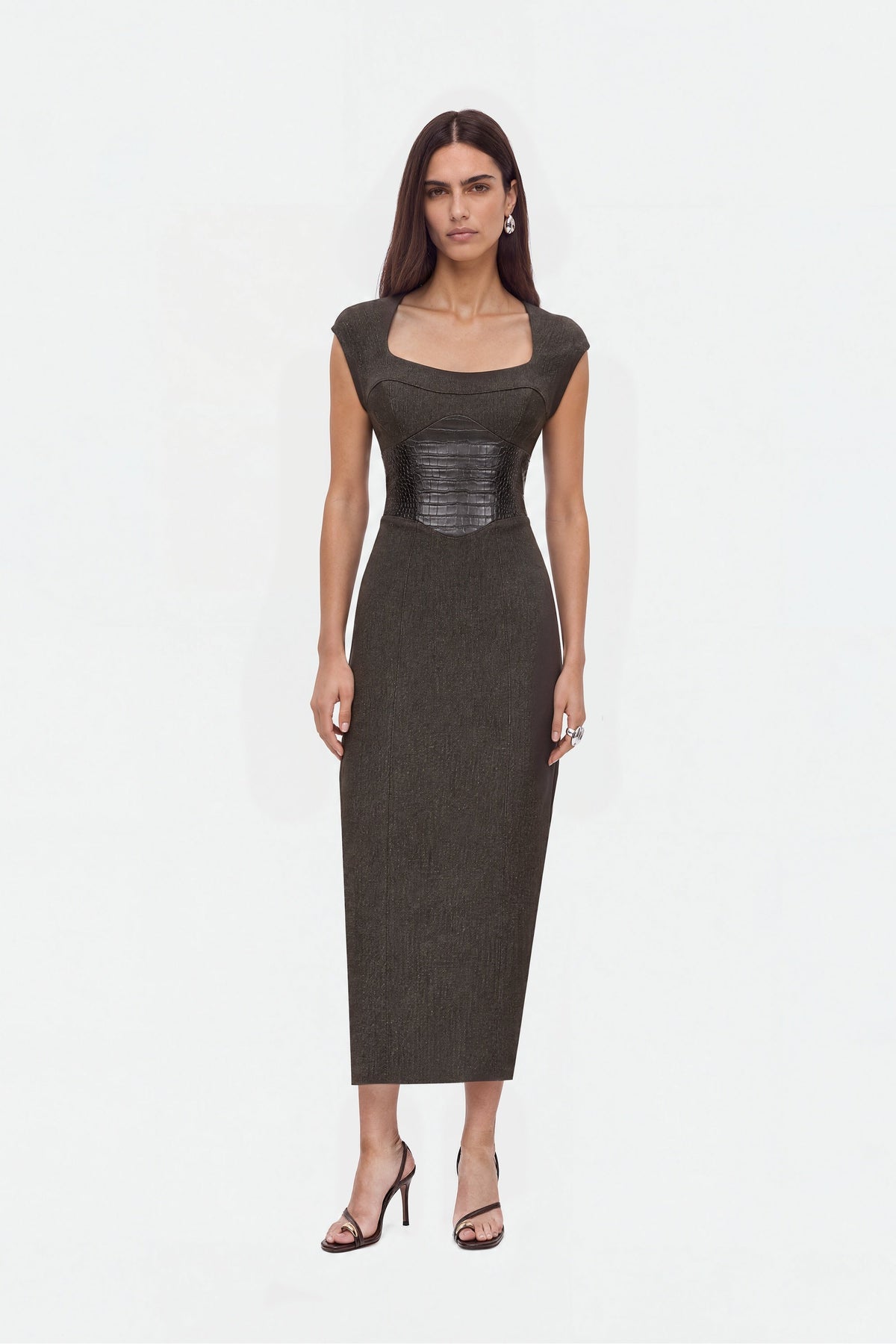 Croc Effect Corset Midi Dress