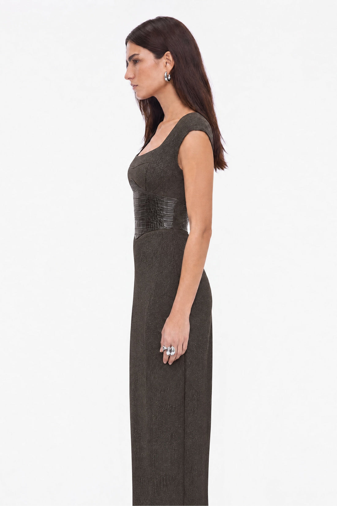 Croc Effect Corset Midi Dress