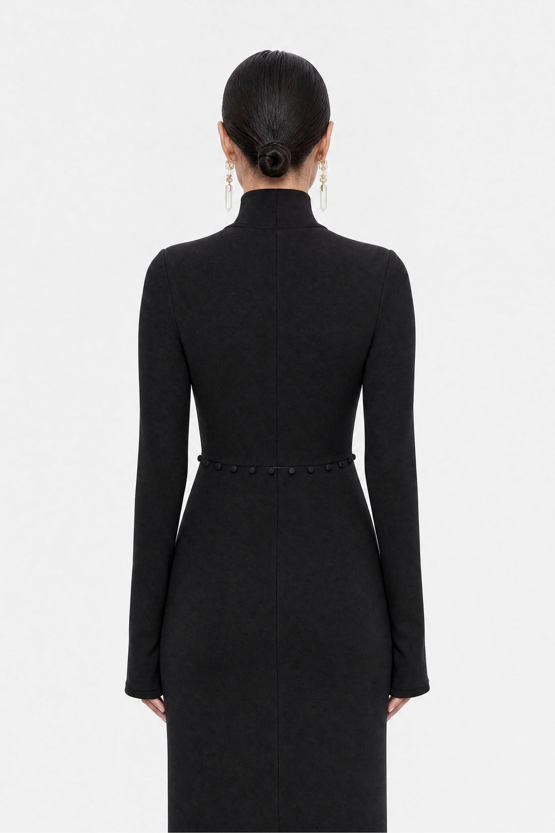 Button Detail Stand Collar Maxi Dress