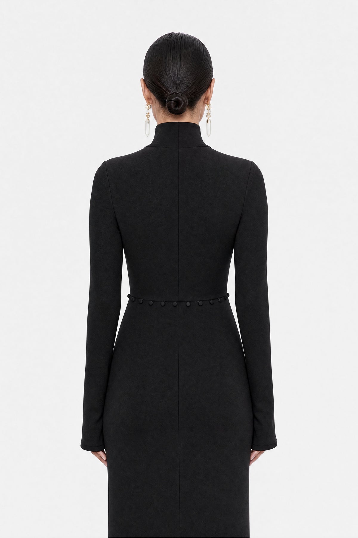 Button Detail Stand Collar Maxi Dress