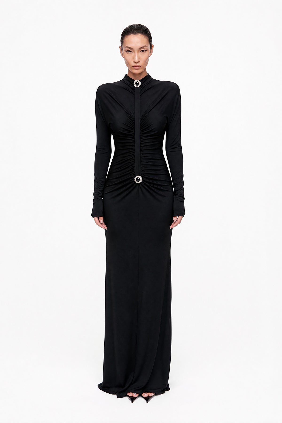 Stone Detail Draped Maxi Dress