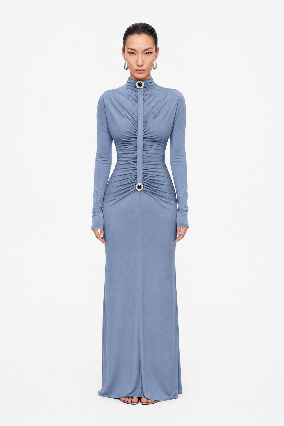 Stone Detail Draped Maxi Dress
