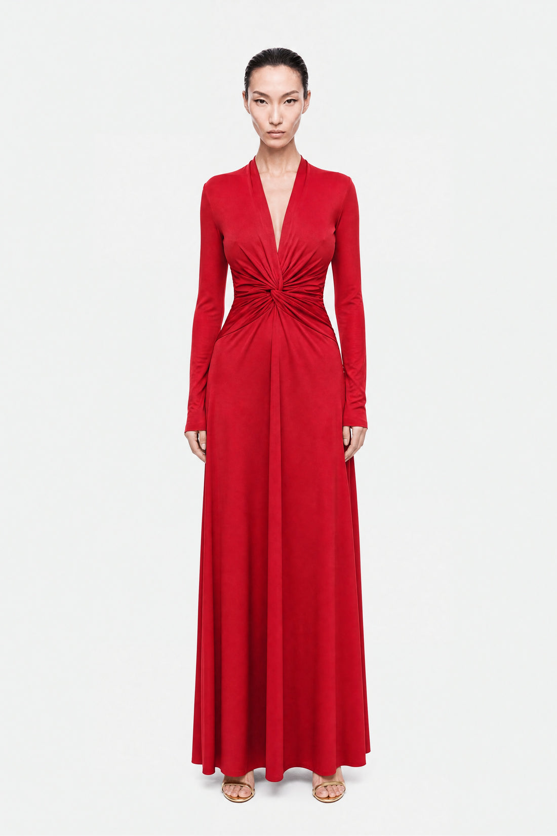 Draped V-Neck Maxi Dress