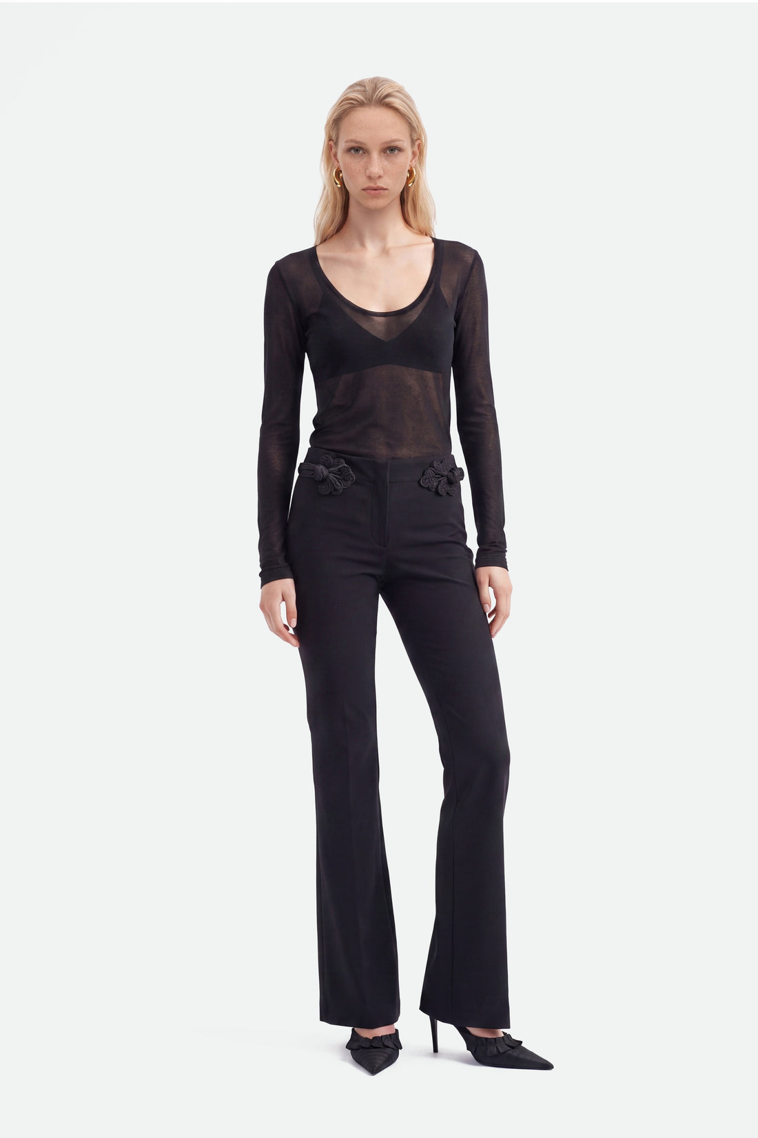 Button Accessory Flare Trousers