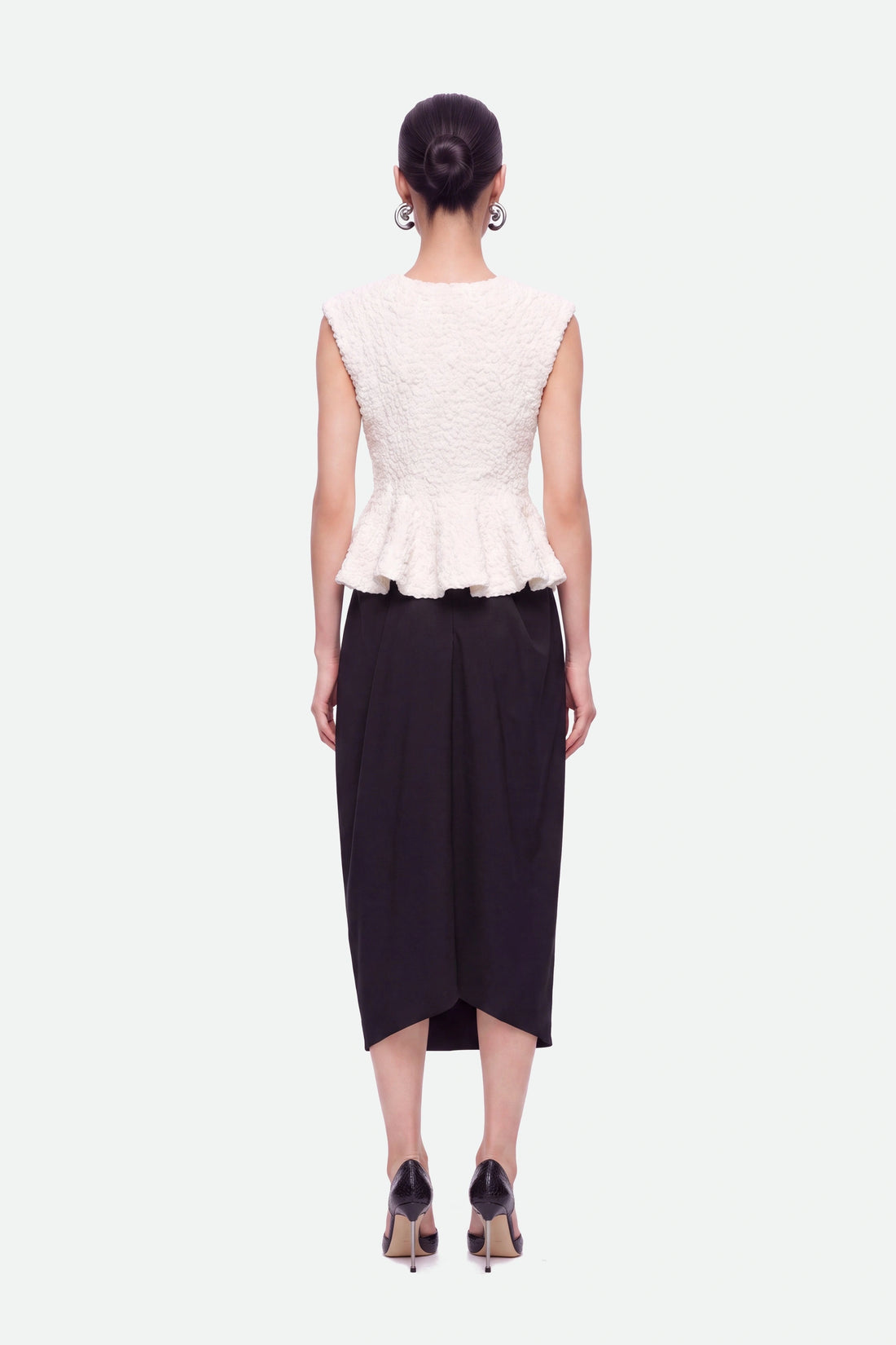 Draped Pleat-Detail Midi Skirt
