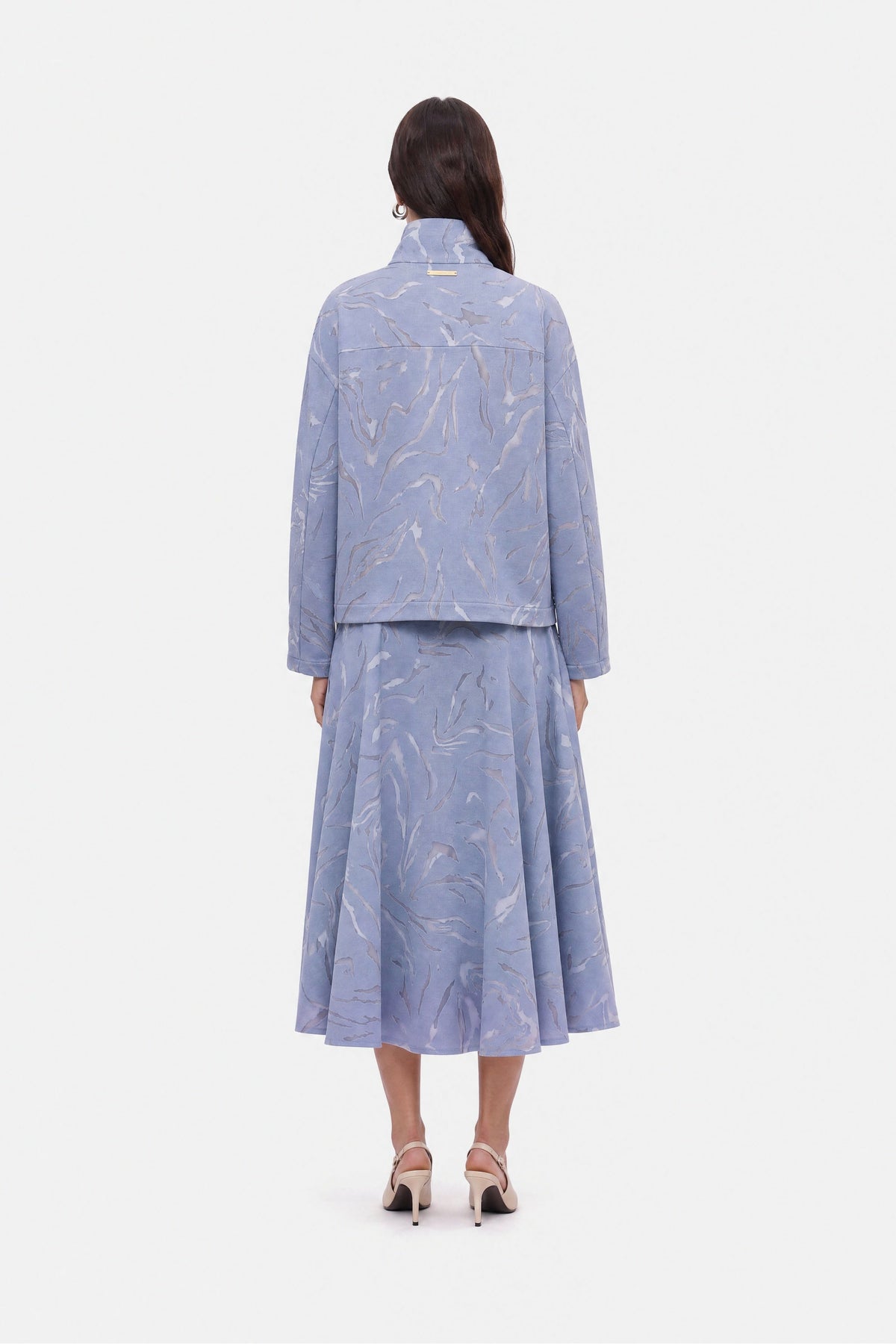 Patterned Flared Midi Skirt