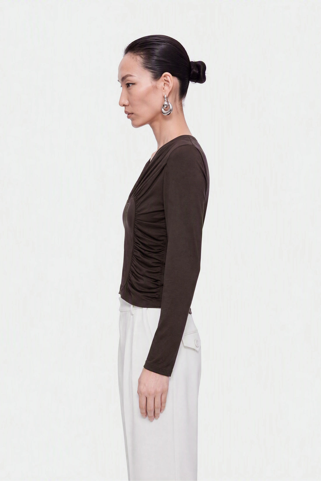 Ruffle-Trim Zip-Front Blouse