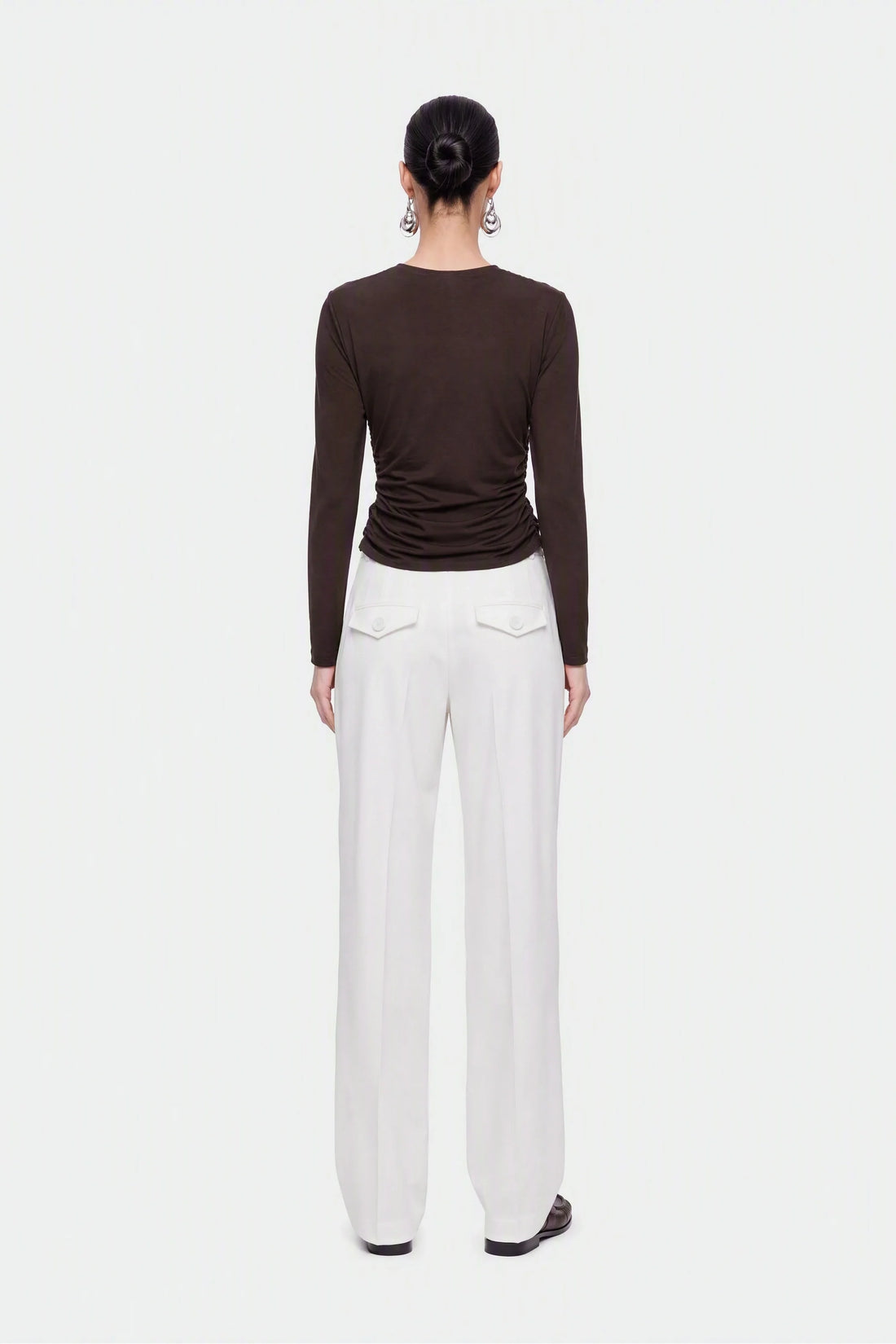 Ruffle Trim Zip Front Blouse