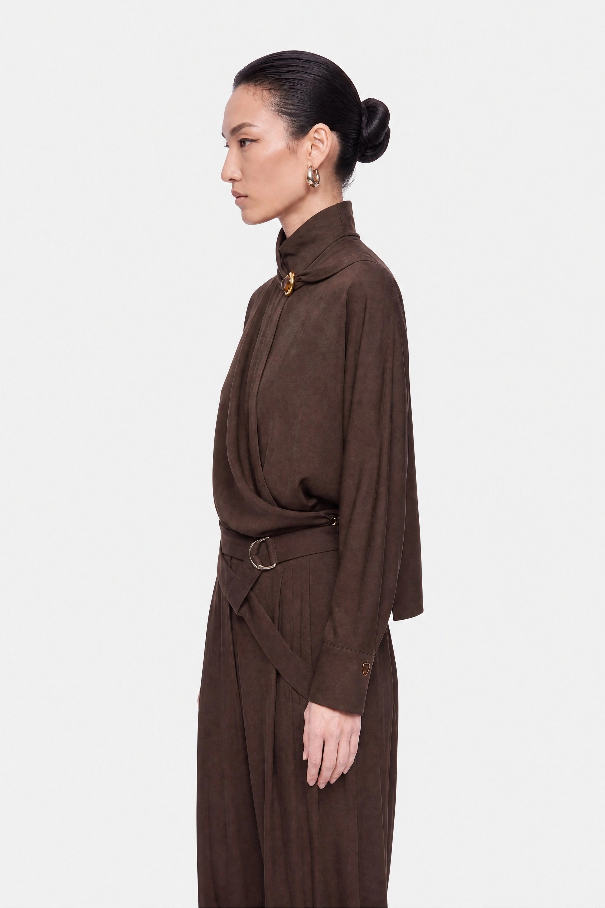 Stone Accessory Stand Collar Blouse
