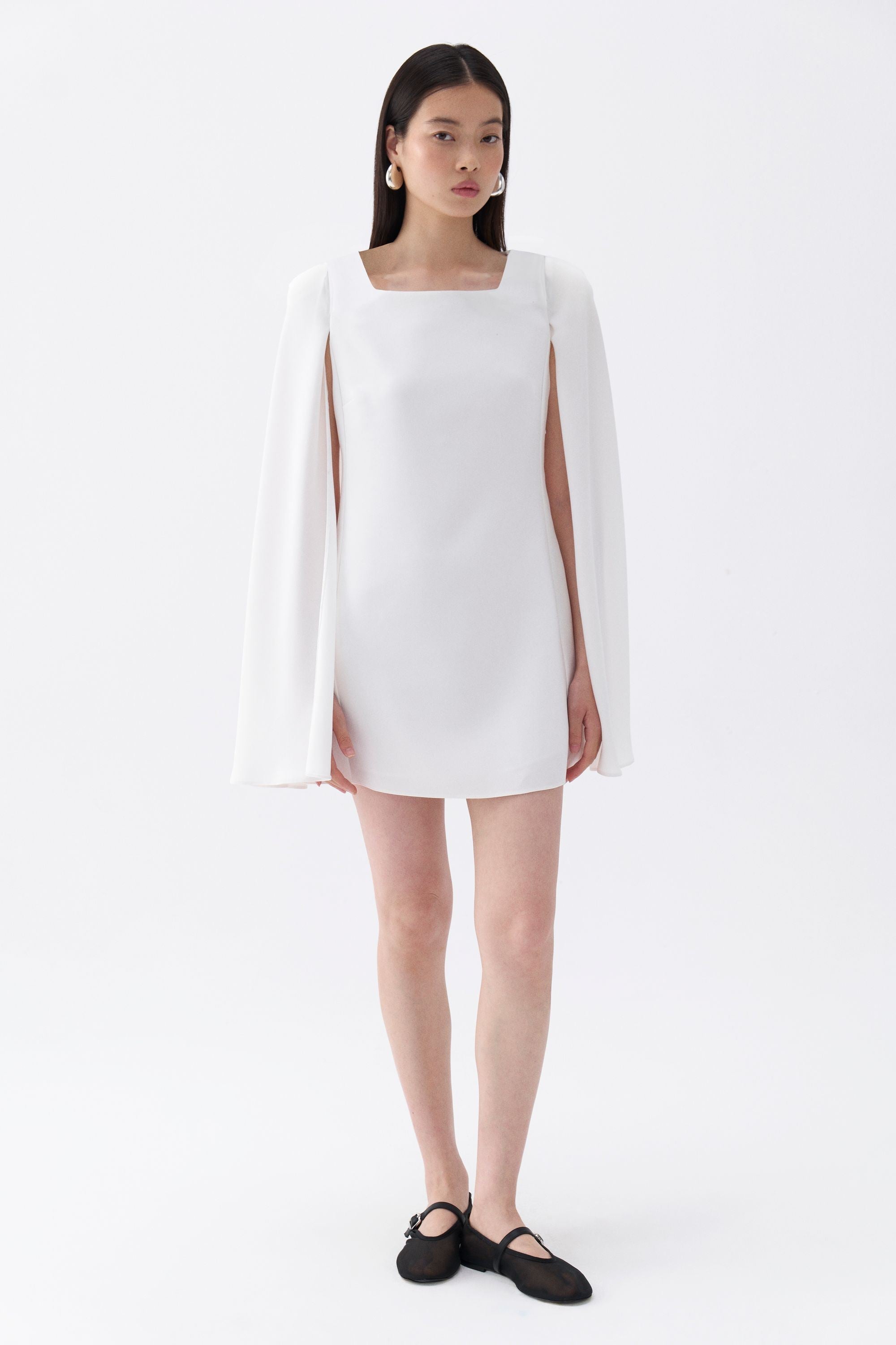 Ecru Cape Sleeve Mini Dress