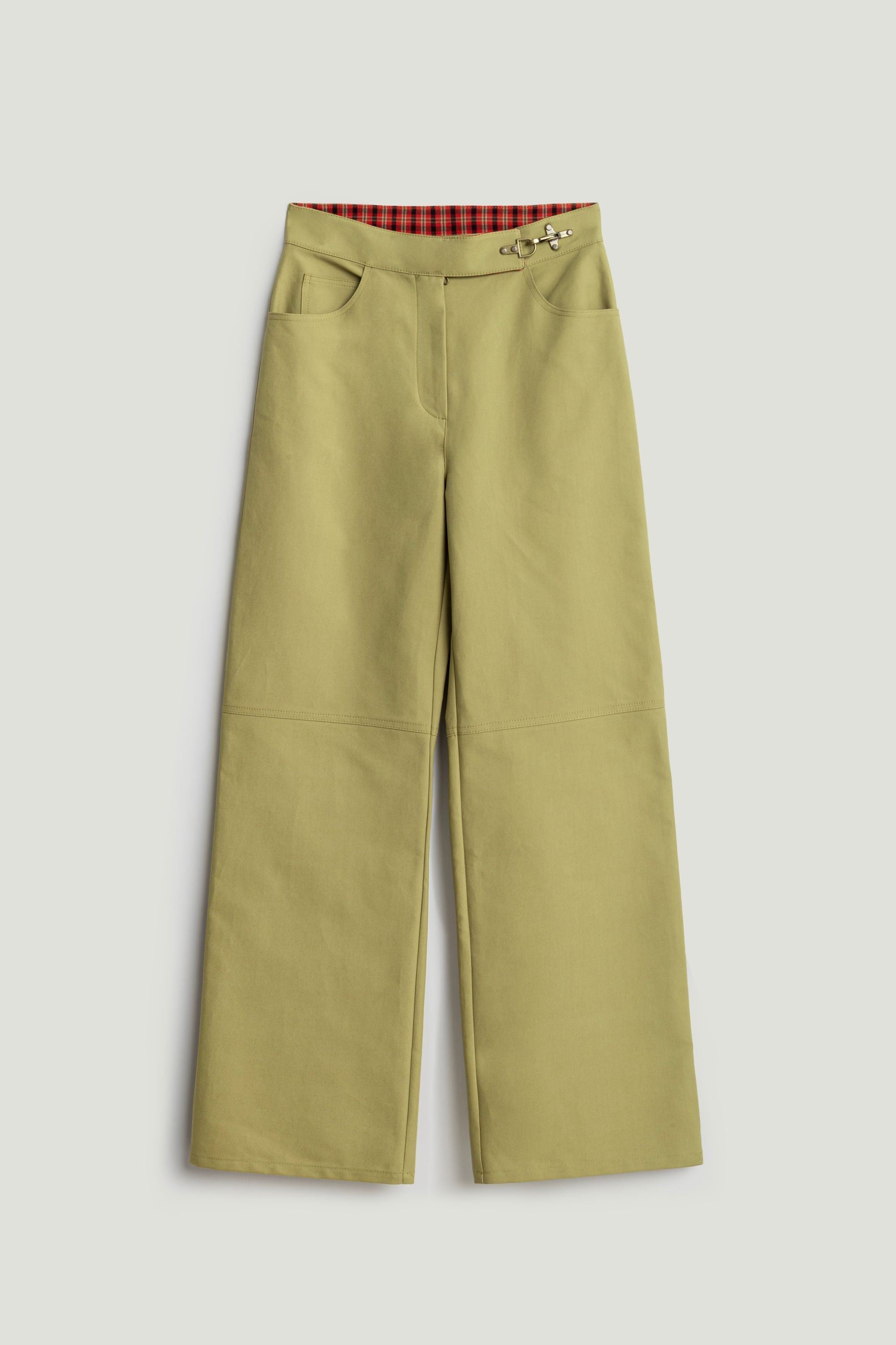 Side-Buckle High-Waist Wide Trousers